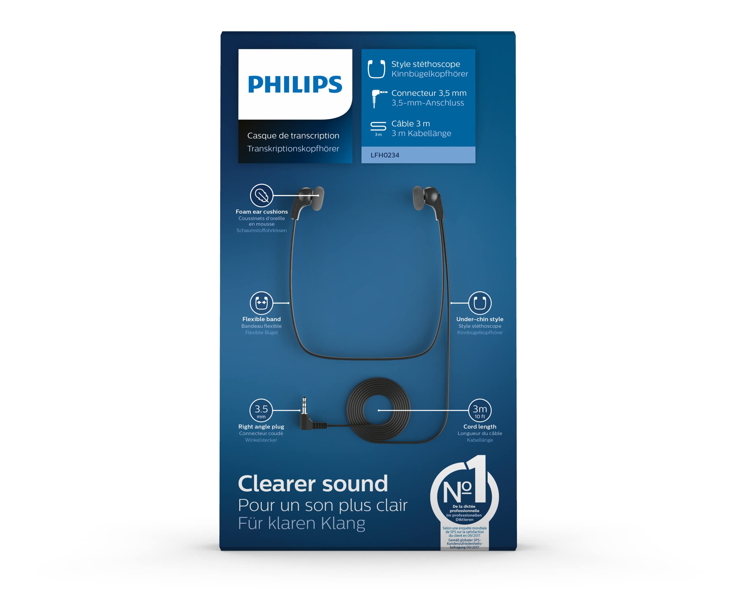 Philips LFH334/234 Professional Headphones for Desktop Dictation - Noise-Canceling Office Headset with Clear Mic for Transcription, Call Centers & Remote Work