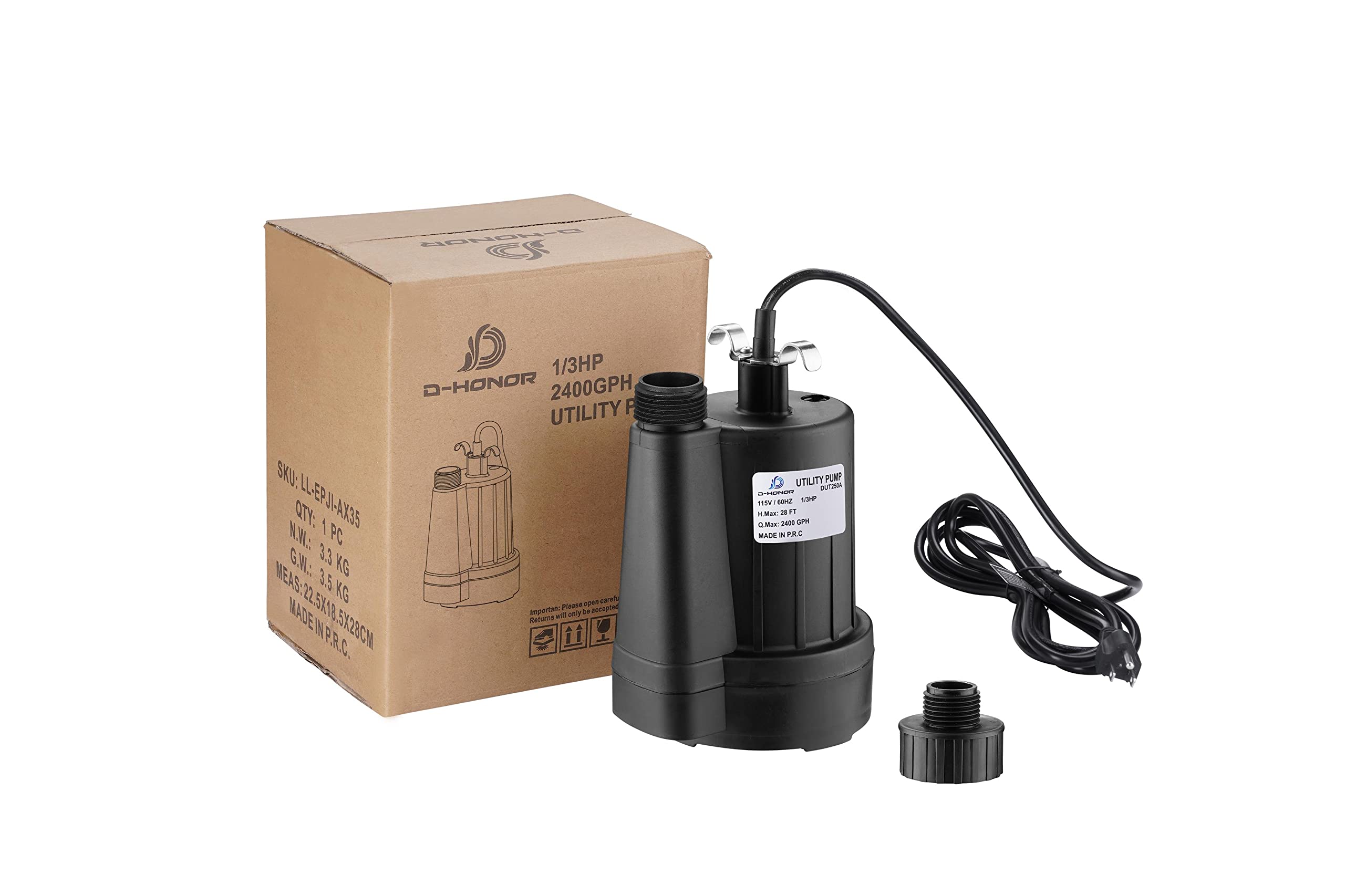 D-HONOR 1/3HP 2400GPH High-Efficiency Utility Drain Pump for Swimming Pools, Ponds, Gardens & Basements - Heavy Duty Water Transfer Pump (Black) | Perfect for Flood Control, Irrigation & Water Circulation