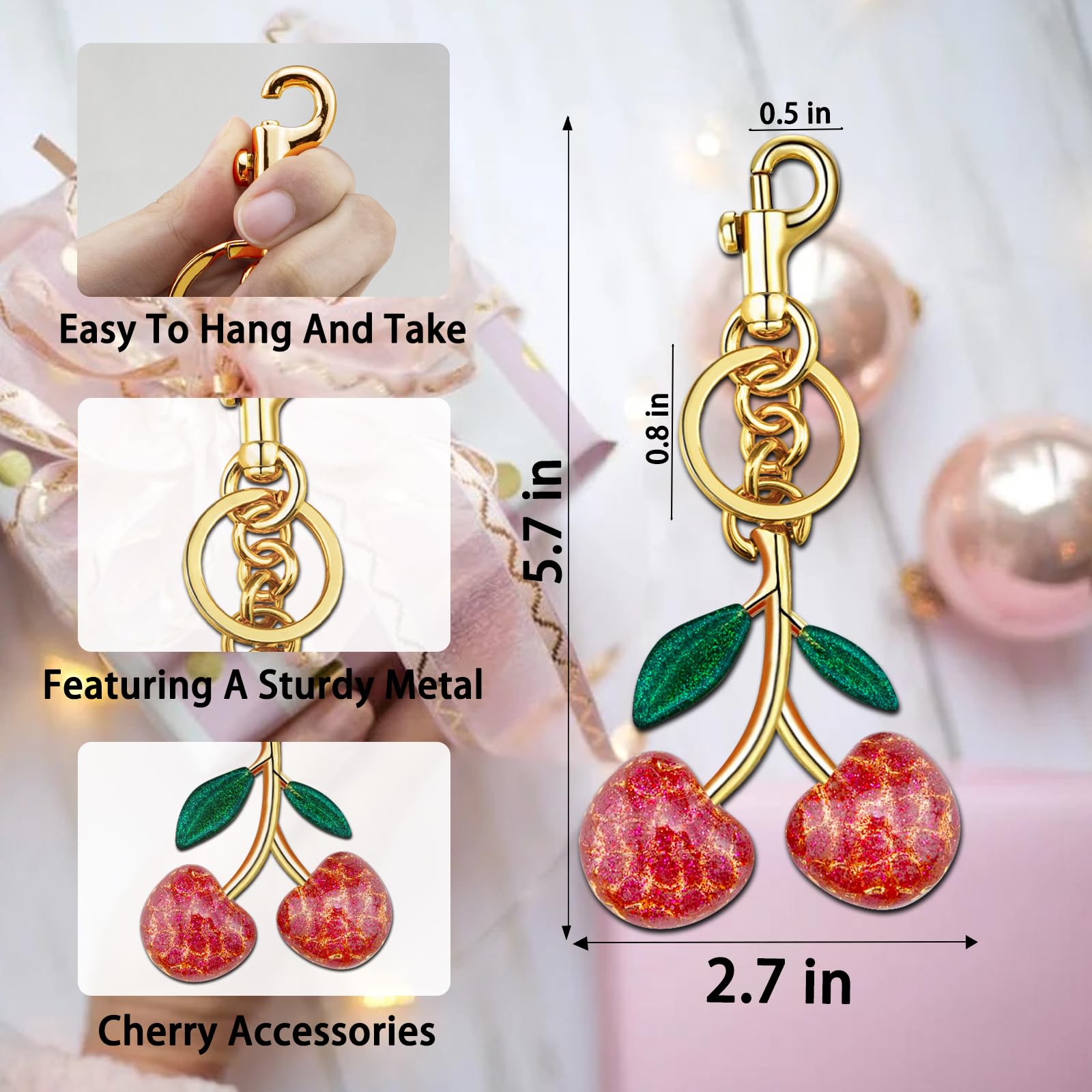 Aisity Cherry Bag Charms - Cute Purse Accessories for Women, Handbag Keychain Decorations, Unique Gifts for Her - Perfect for Handbags, Backpacks, and Keychains (Party, Travel, Everyday Use)