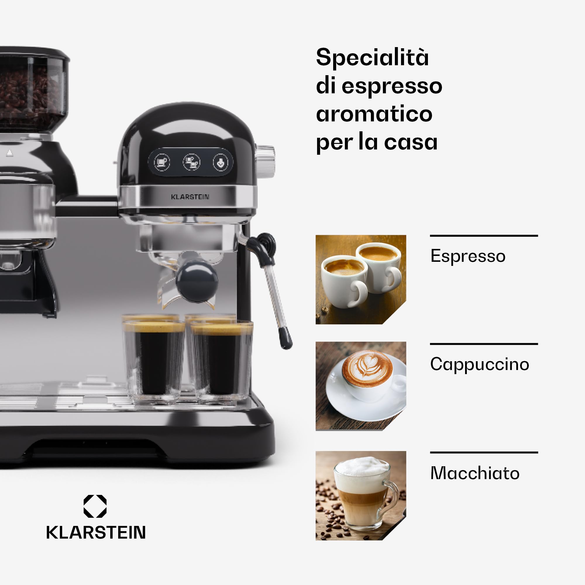 Klarstein 1.4L Espresso Coffee Machine with ThermoBlock - Stainless Steel Retro Coffee Maker for Ground Coffee, Cappuccino, Latte & Macchiato - 1550W with Milk Frother - Perfect for Home, Office & Coffee Shops