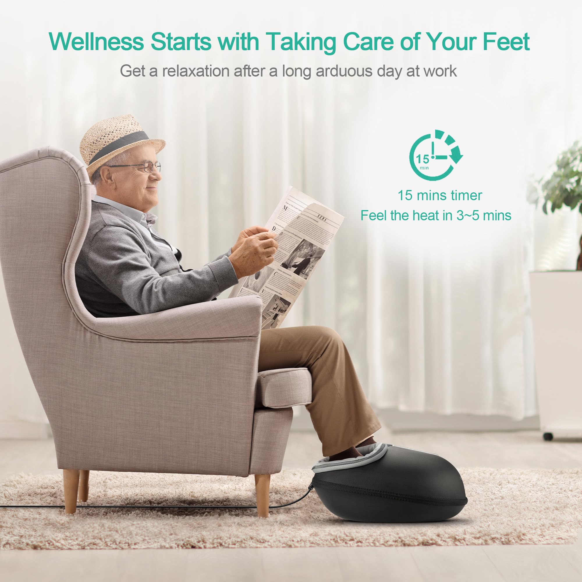 Medcursor Electric Shiatsu Foot Massager with Heat Therapy - Deep Kneading & Air Compression for Foot Pain Relief, Improved Circulation - 3 Speed Levels for Home, Office & Travel Use - Perfect for Relaxation After Work, Gym or Long Flights