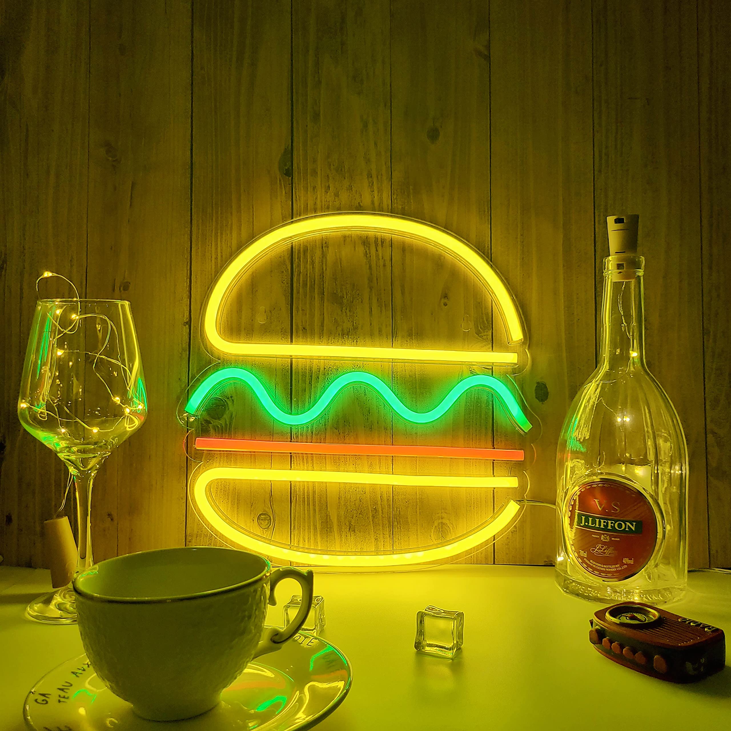 LED Hamburger Neon Sign - USB Wall Light for Home & Party Decor
