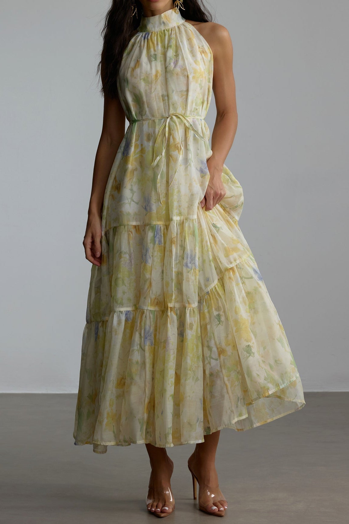 Caroline Floral Print Sleeveless Maxi Dress in Yellow - Perfect for Summer Beach Vacations, Garden Parties & Boho Chic Outfits