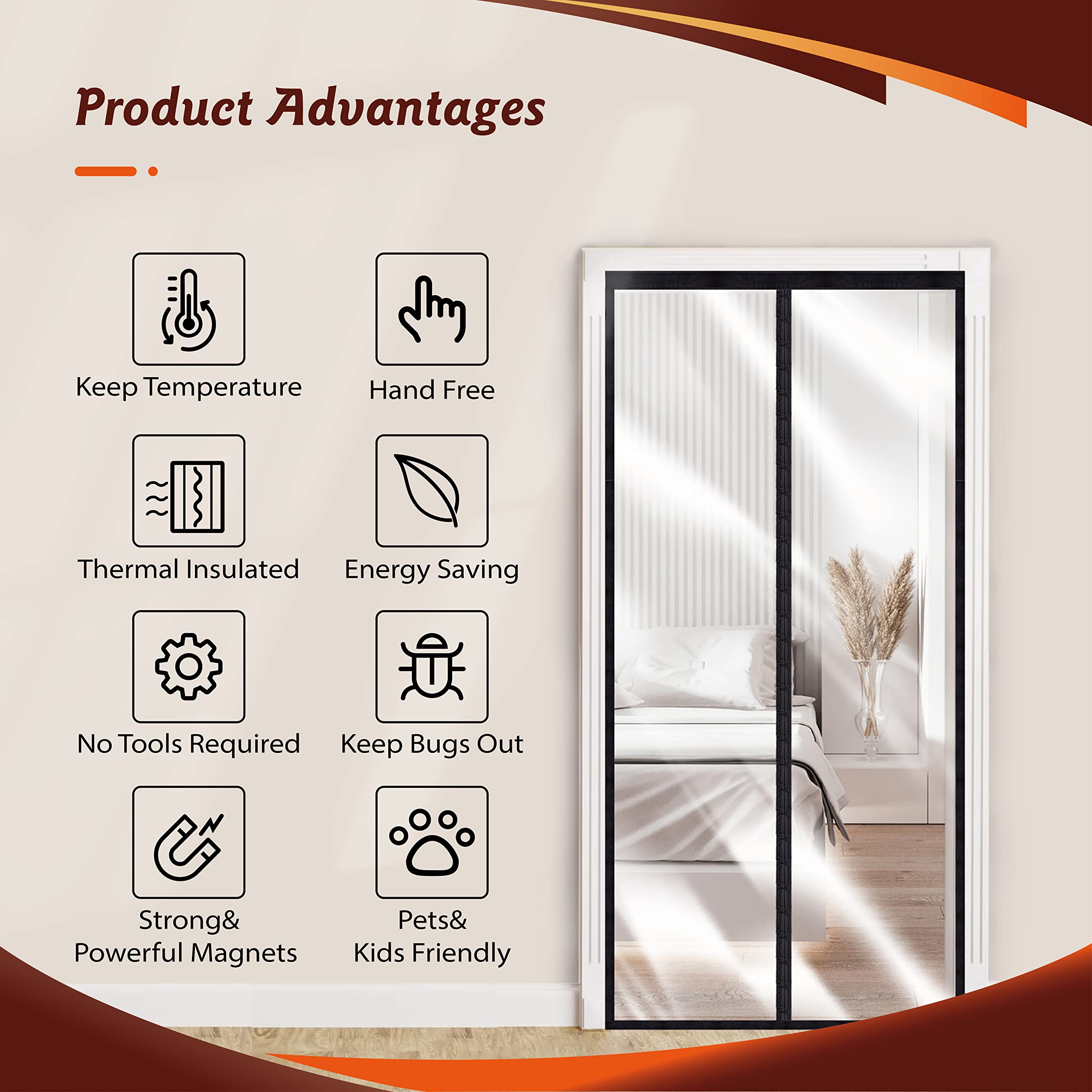 Thermal Insulated Magnetic Door Curtain - Upgraded EVA Self-Sealing Door Cover for Winter Warmth & Summer Cooling | Fits 34
