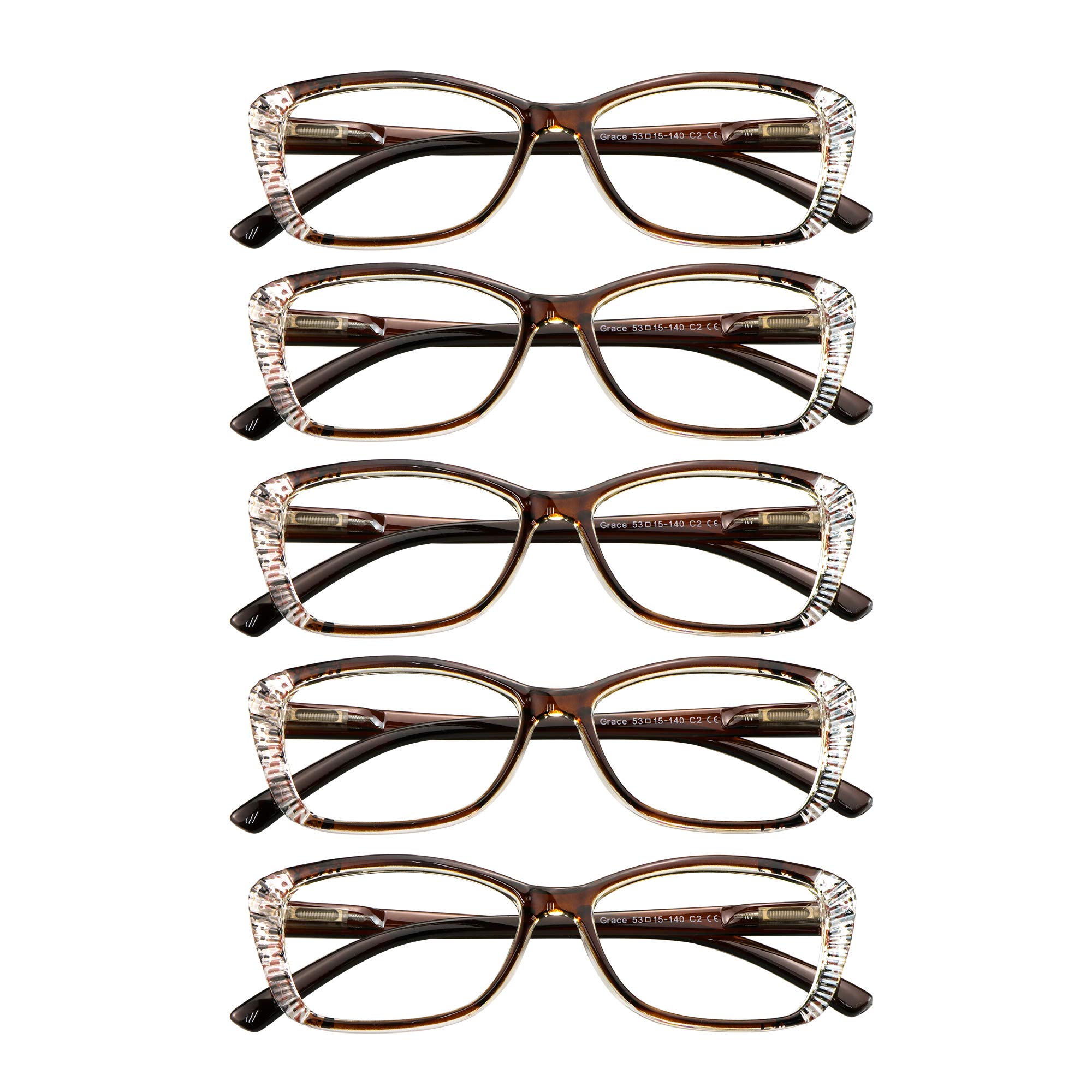 VisionGlobal 5 Pairs Spring Hinge Reading Glasses - Blue Light Blocking for Women & Men | Office & Screen Use