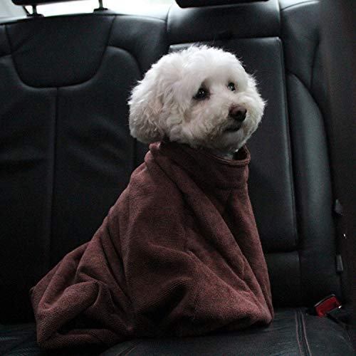Premium Microfiber Dog Bathrobe Towel - Soft & Absorbent Brown Pet Robe (M: 82cm Length x 62cm Width) - Perfect for Post-Bath Drying, Grooming, and Spa Days at Home