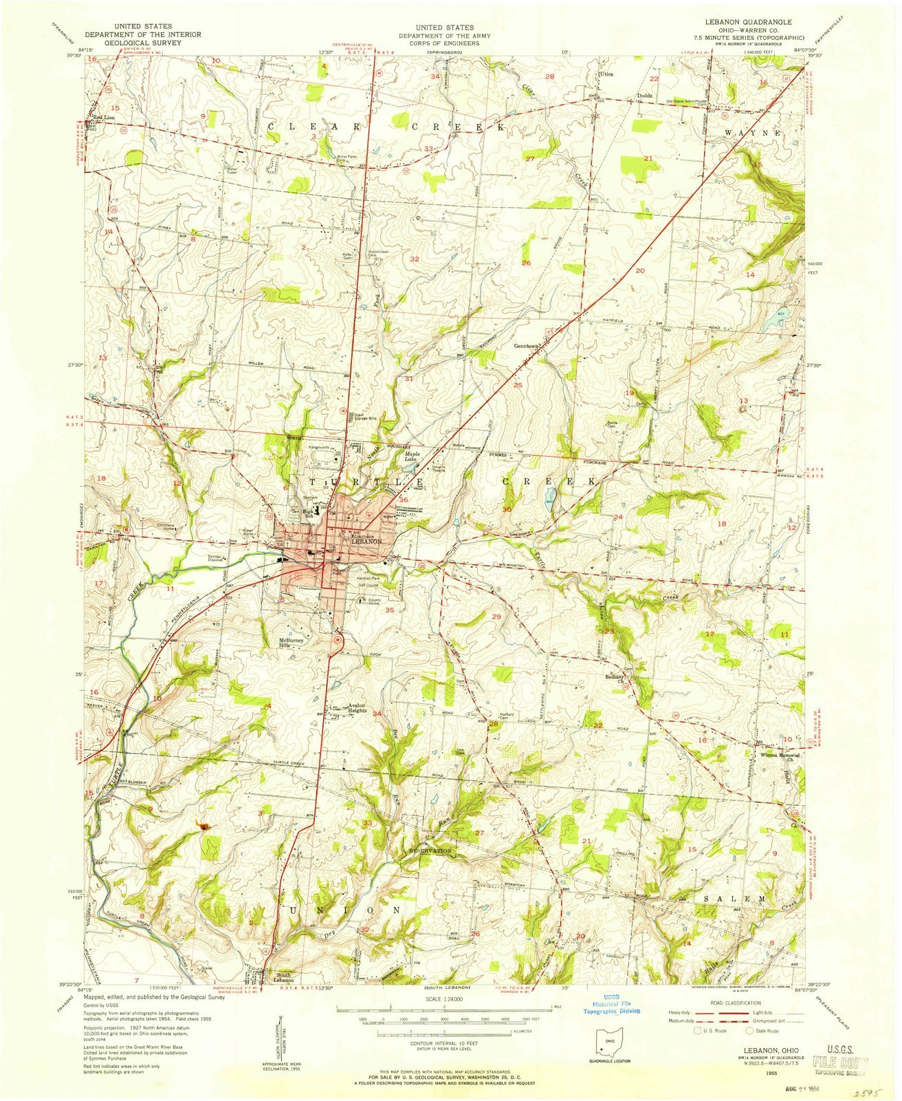 1955 Lebanon OH Historical Topographic Map - Vintage USGS Wall Art Poster 44x55 Inches - Perfect for Home Decor, Office & Classroom Geography Display