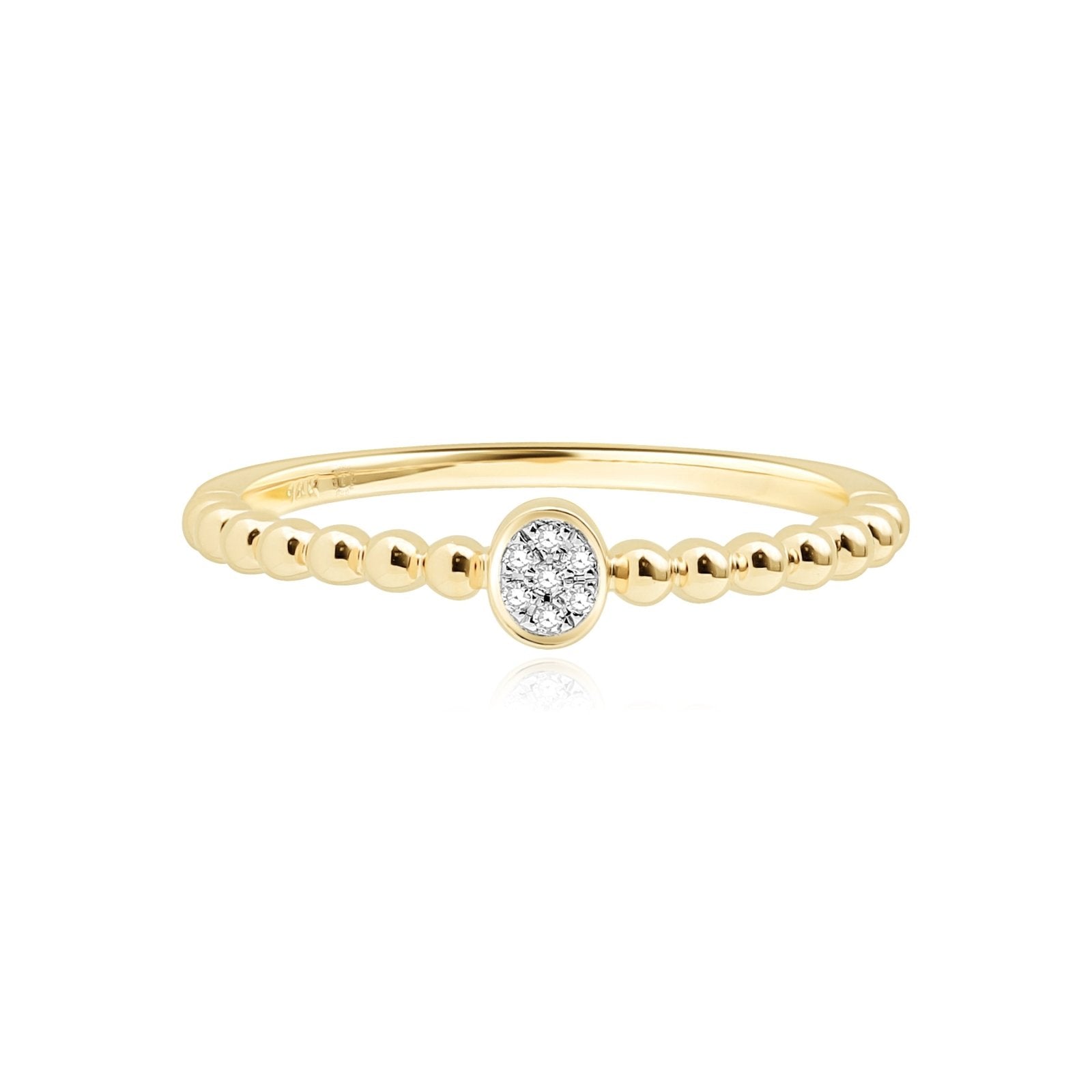 14K Yellow Gold Diamond Pave Disc Beaded Ring - Elegant Stackable Jewelry for Women, Perfect for Weddings, Anniversaries & Everyday Wear