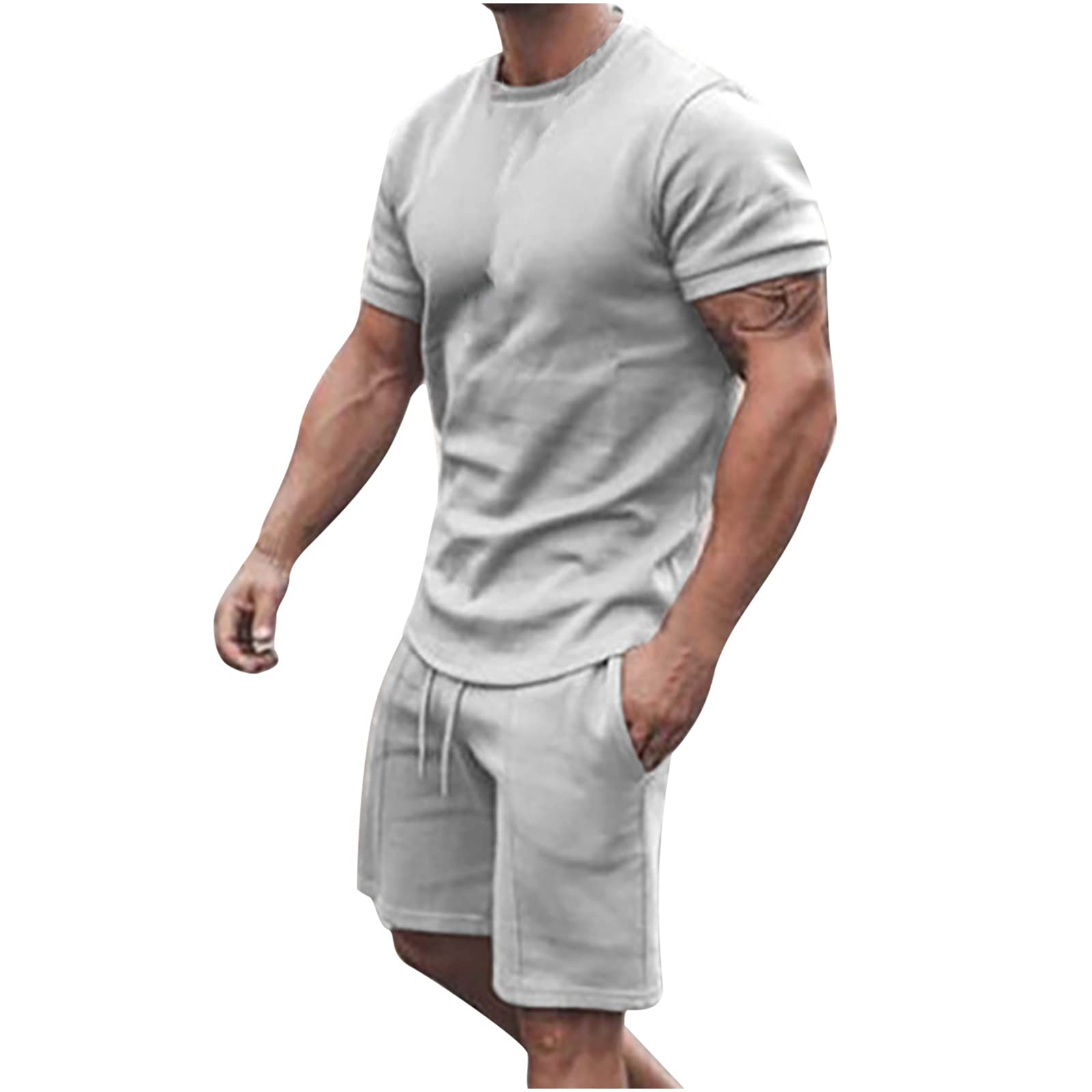 JAYYOU Men's 2-Piece Tracksuit Set - Summer Gym Workout Outfit with Plain Crew Neck Short Sleeve T-Shirt & Athletic Shorts | Perfect for Running, Jogging & Casual Wear