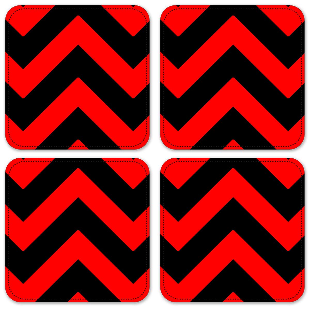 Vinyl Drink Coasters Set of 4 - Non-Slip Chevron Design Coasters for Coffee Table, Bar, and Home Decor - Waterproof & Durable for Hot & Cold Beverages