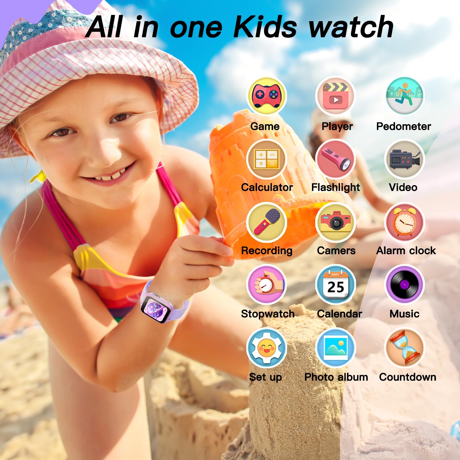 Smart Kids Learning Watch with Games, Camera, Music Player & Pedometer - Educational Smartwatch Gift for Boys & Girls Ages 6-12 - Perfect Birthday Gift for Kids (Purple) | Great for Learning, Playtime & Outdoor Activities