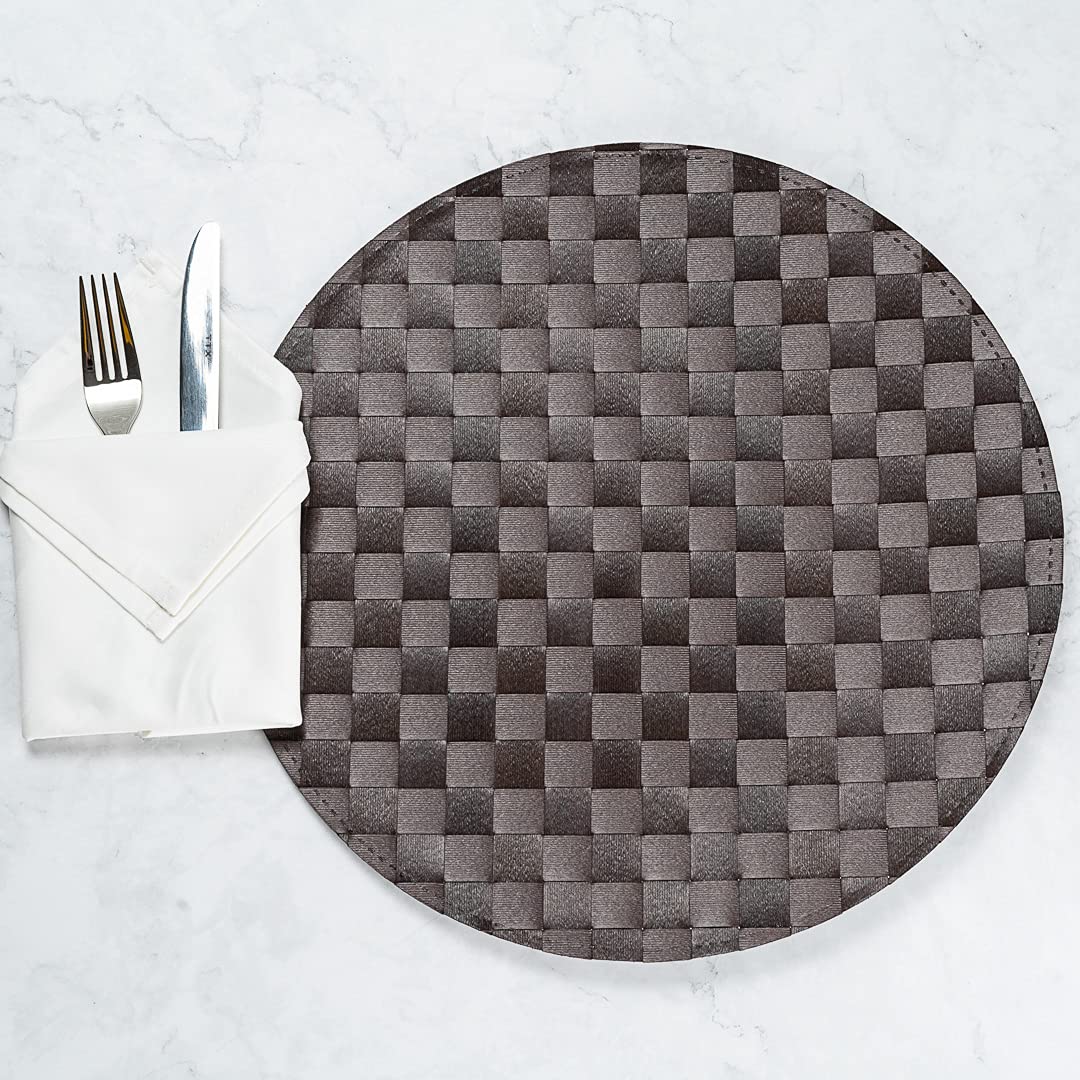 Restaurantware Macroweave 15 Inch Round Woven Placemats Set of 6 - Durable & Easy Clean Dark Brown Plastic Table Mats for Dining Room, Kitchen, or Restaurant Use - Perfect for Everyday Meals, Dinner Parties, and Professional Settings