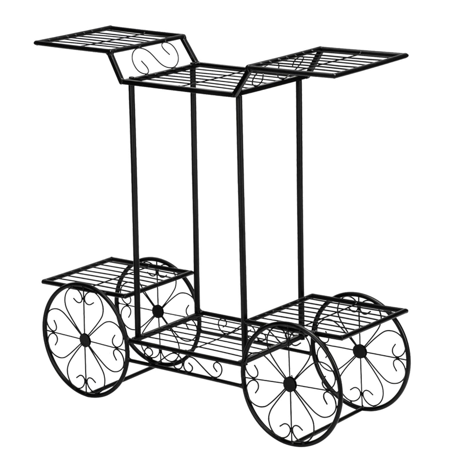 6-Tier Metal Garden Cart Flower Pot Stand - Rustproof Parisian Style Plant Holder for Indoor/Outdoor Use - Perfect for Living Room, Patio, Balcony & Garden Decor (31
