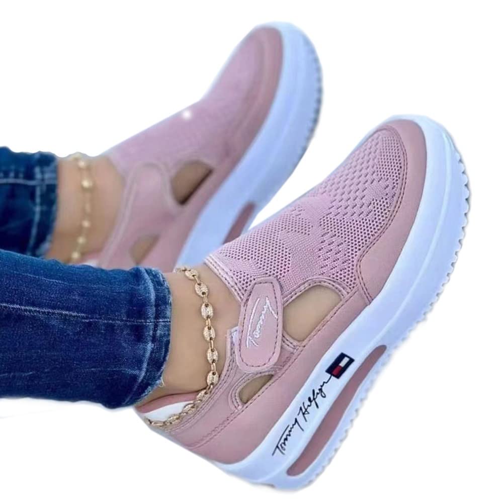 AOLBSPD Women's Breathable Sport Sneakers - Lightweight Casual Walking Shoes with Velcro & Mesh Design for Outdoor, Gym, Travel - Spring/Summer 2022 Collection