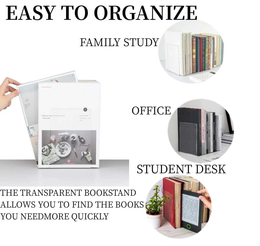 Clear Acrylic Book Ends - 8 Pack for Shelves & Desks - School, Library Use