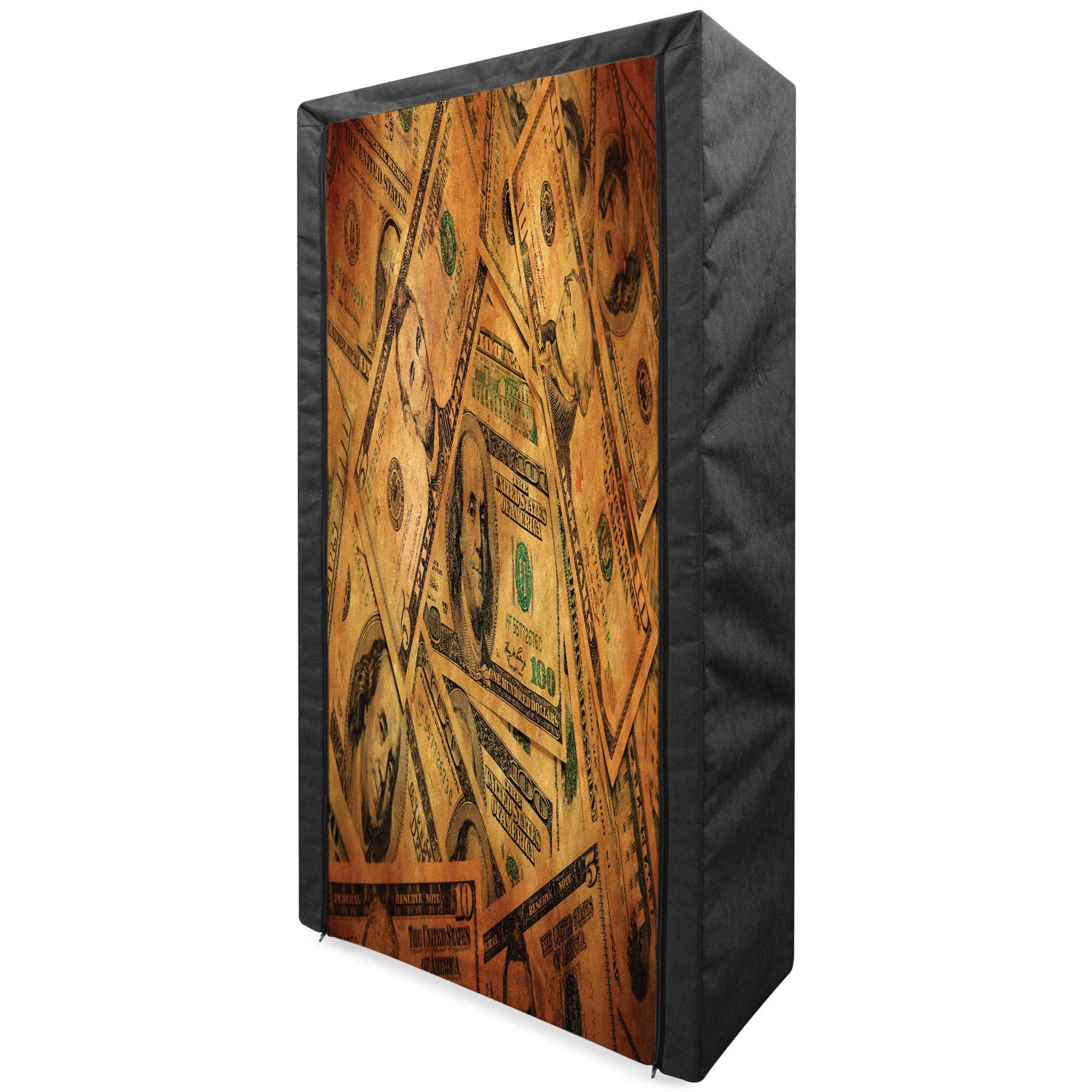 Ambesonne Portable Fabric Wardrobe - Grunge Style Money Print Clothing Organizer with Shelves, 33.5