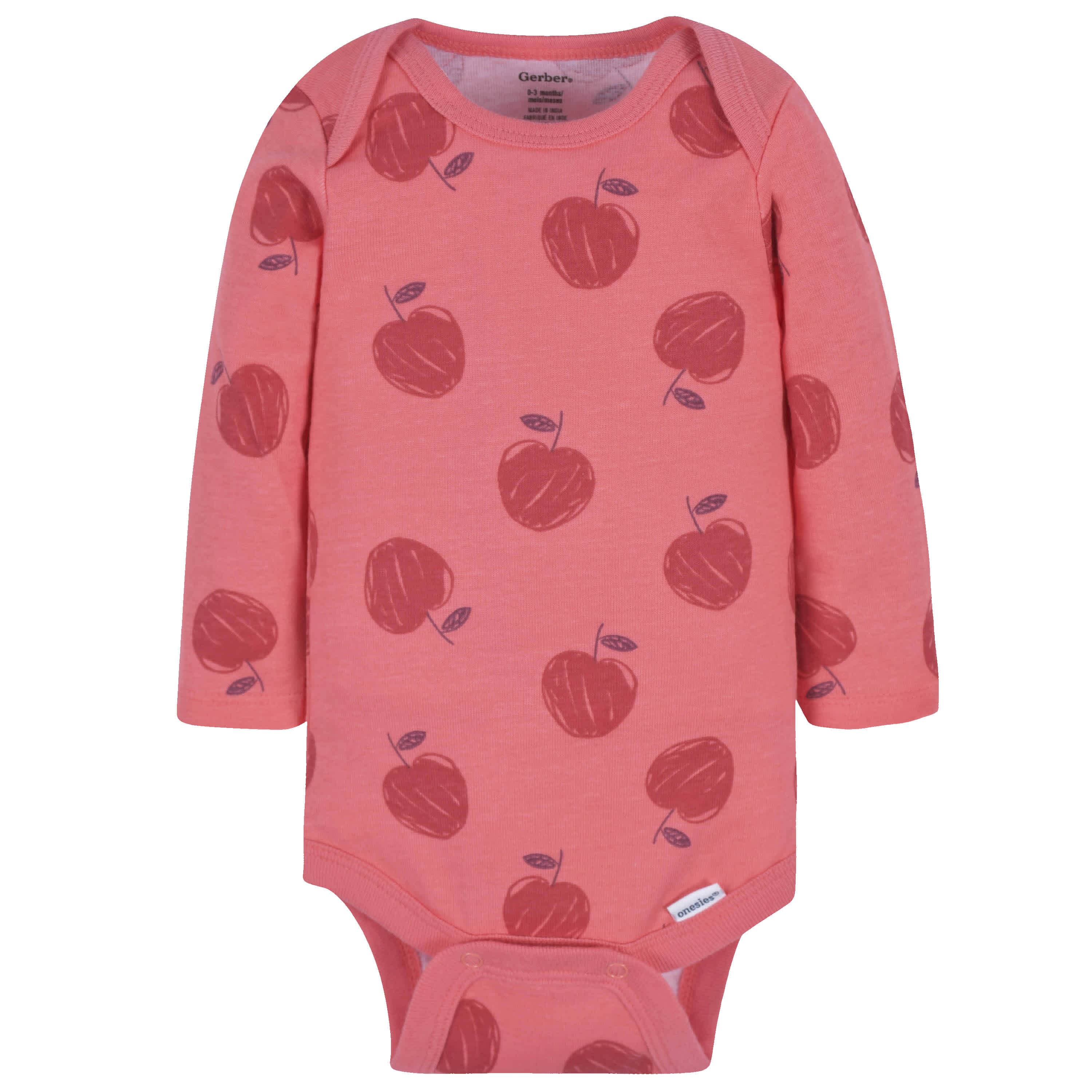 3 Pack Baby Girls Apple Bouquets Long Sleeve Bodysuits - Soft Cotton Onesies for Newborns & Infants - Perfect for Family Photos, Holidays & Everyday Wear