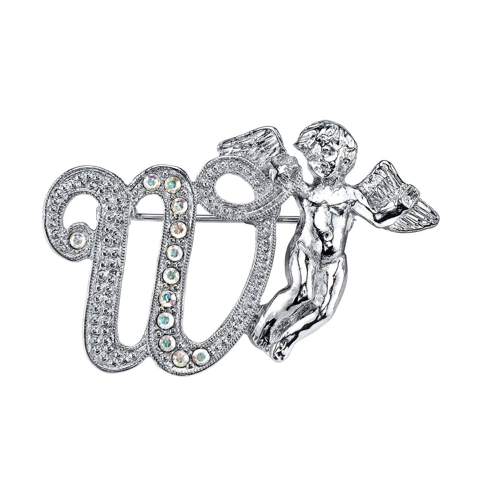 1928 Jewelry Aurore Boreale Crystal Angel Initial Pin - Elegant Personalized Initial Brooch for Women, Gift for Her, Perfect for Weddings, Anniversaries & Special Occasions