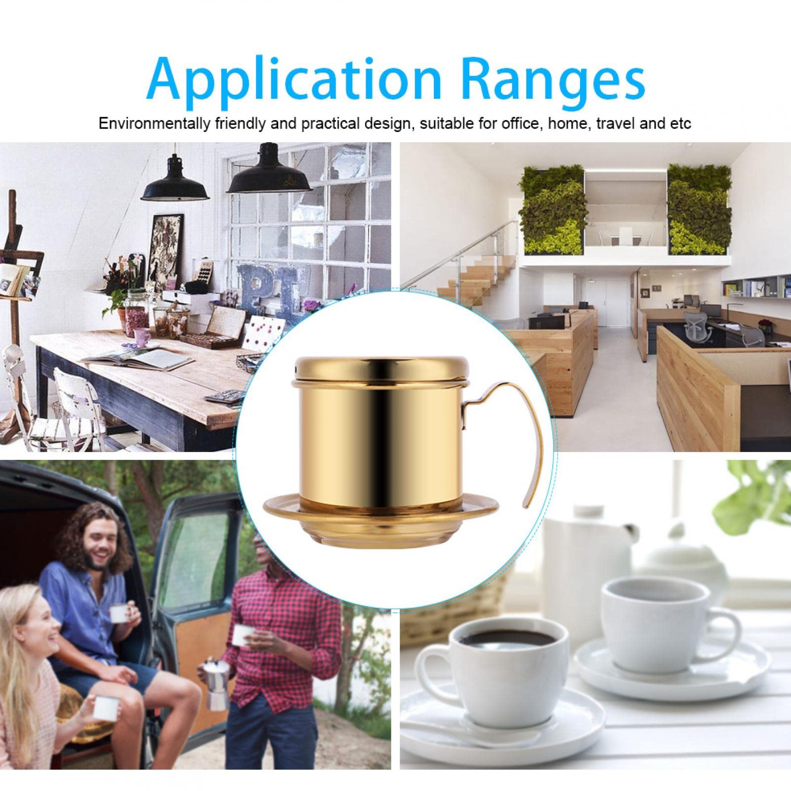 Premium Stainless Steel Vietnamese Coffee Maker - Portable Phin Filter Dripper for Authentic Vietnamese Iced Coffee - Ideal for Home, Office & Travel (Gold)