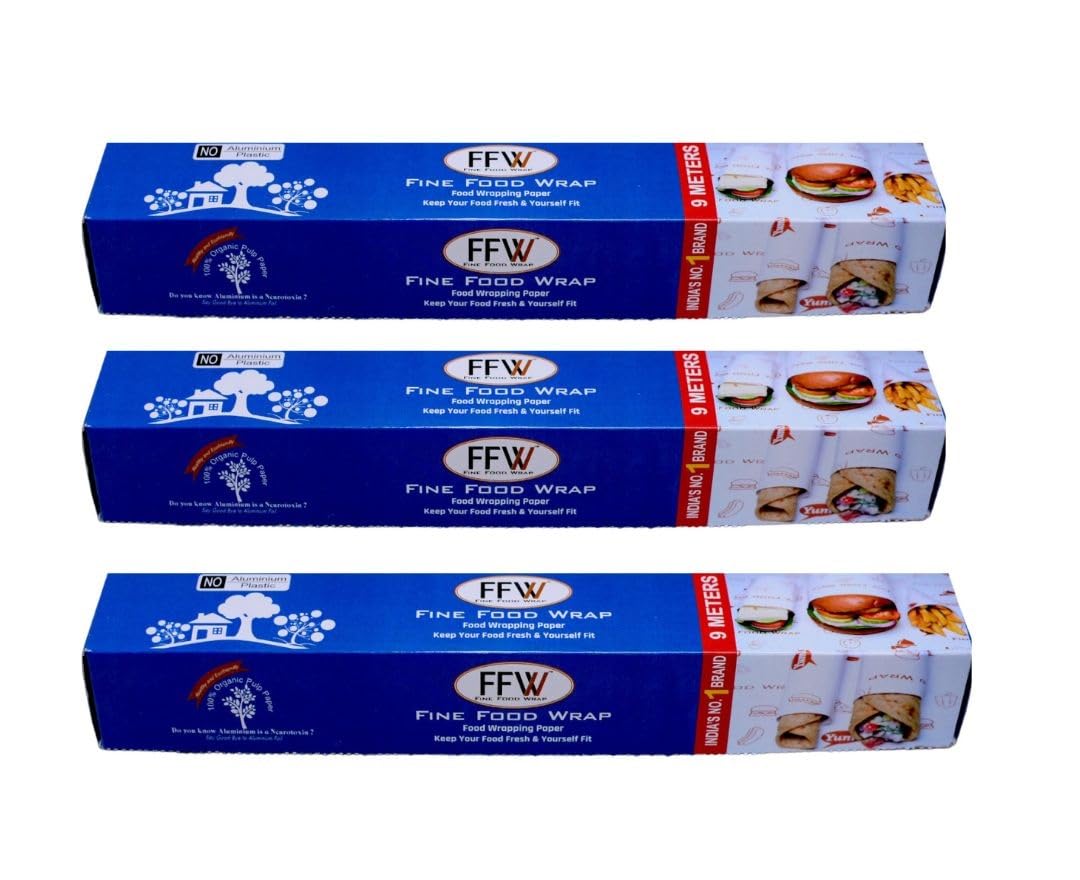 Premium Non-Stick Food Wrapping Paper Roll - 9 Meter (Pack of 3) | Microwave Safe, Food Grade Butter Paper for Roti, Bread & Baking | Ideal for Kitchen, Picnics & Meal Prep