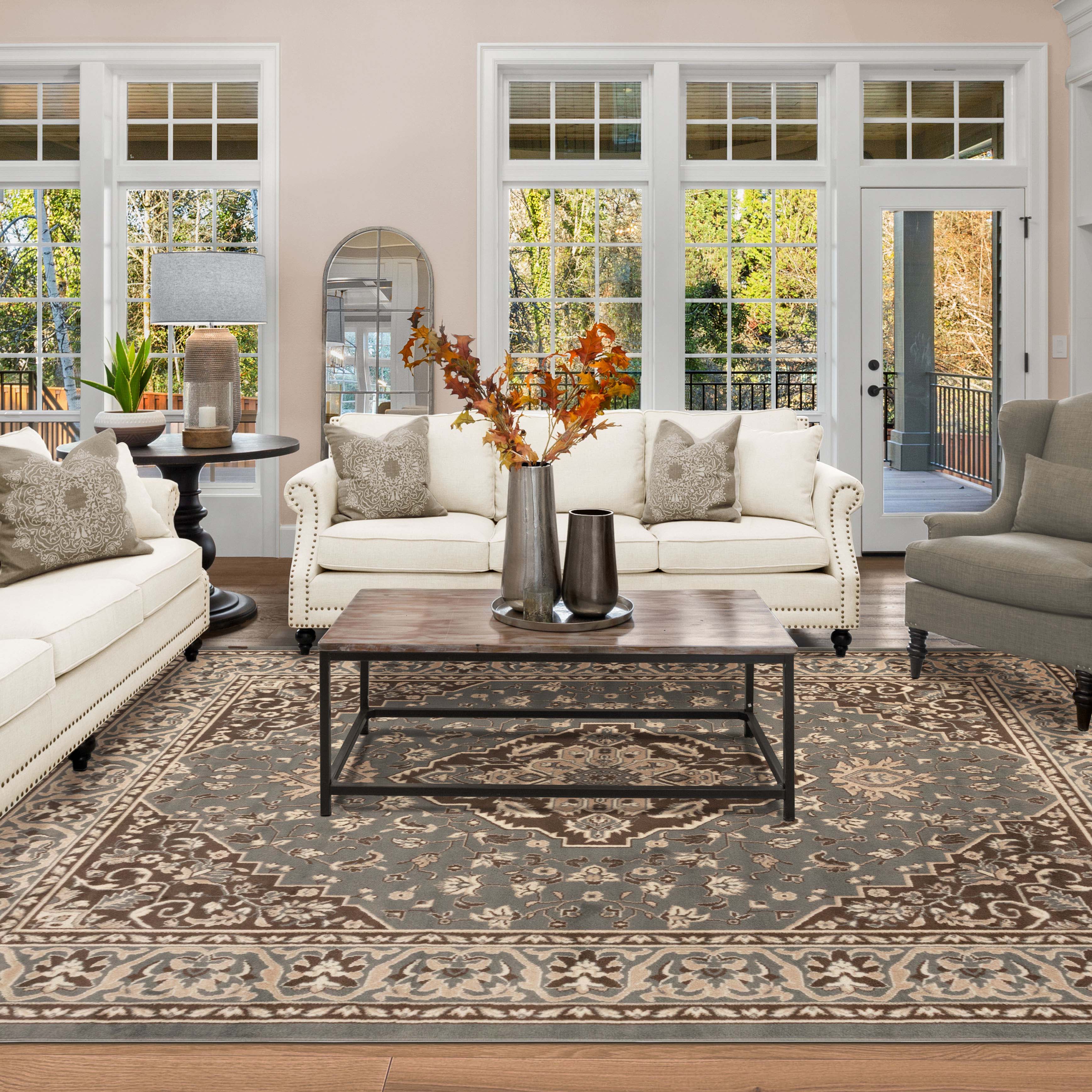 Glendale Traditional Floral Medallion Indoor Area Rug - Non-Slip Living Room Carpet, Bedroom Runner, Hallway Decor | Soft & Durable Home Floor Mat for Cozy Interior Design