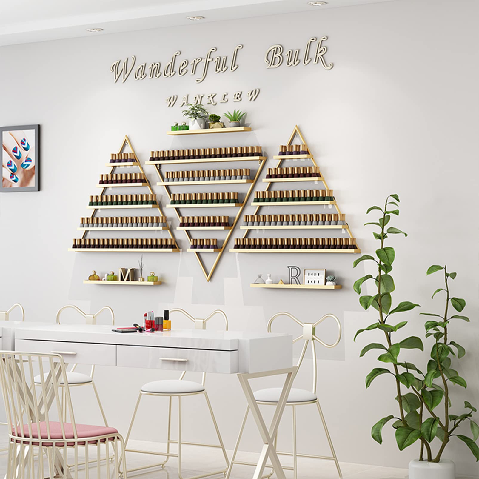 Wall Mounted Nail Polish Rack & Perfume Organizer - Triangle Metal Holder for Essential Oils, Cosmetics & Spices | Perfect for Home Salon, Spa & Business Storage | Durable Display Shelf for Bottles & Beauty Products