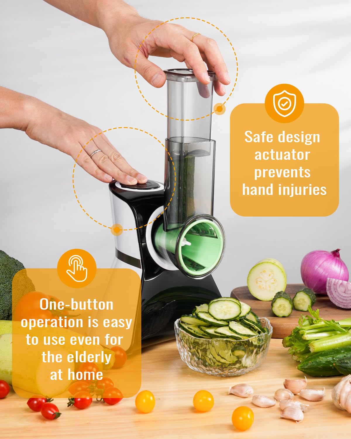 5-in-1 Electric Cheese Grater & Vegetable Slicer - One-Touch Control Kitchen Gadget with Safety Push Bar for Zucchini, Cheese, Salad & Smoothie Prep | Perfect for Home Cooking, Meal Prep & Healthy Snacks