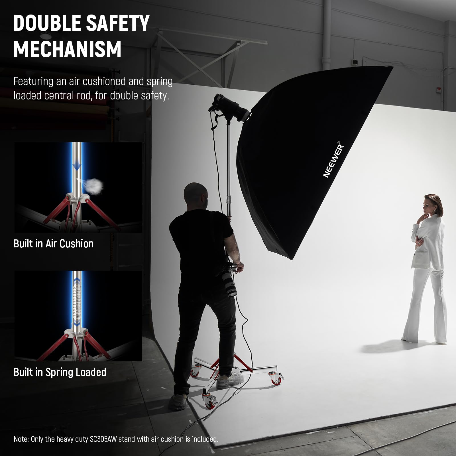 NEEWER 10ft Heavy Duty Air Cushioned Light Stand with Wheels, Adjustable Studio Tripod Stand for Flash Softbox Monolight Reflector - Professional Photography Equipment for Studio & Outdoor Shooting