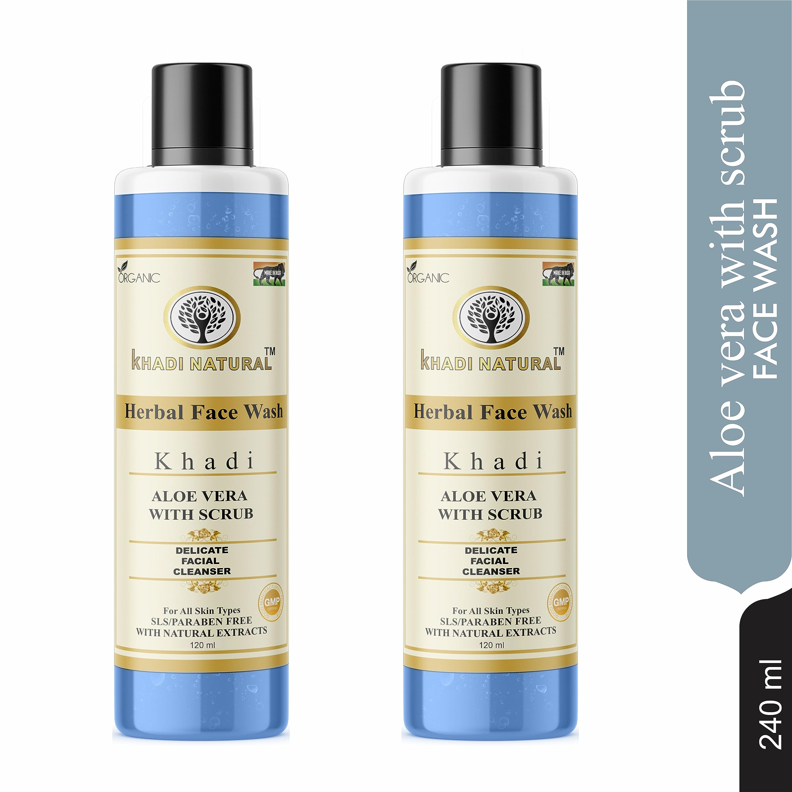 Khadi Natural Aloe Vera Face Wash with Scrub - 120ml | SLES & Paraben Free | Gentle Exfoliating & Deep Cleansing | Perfect for Daily Skincare & Acne-Prone Skin