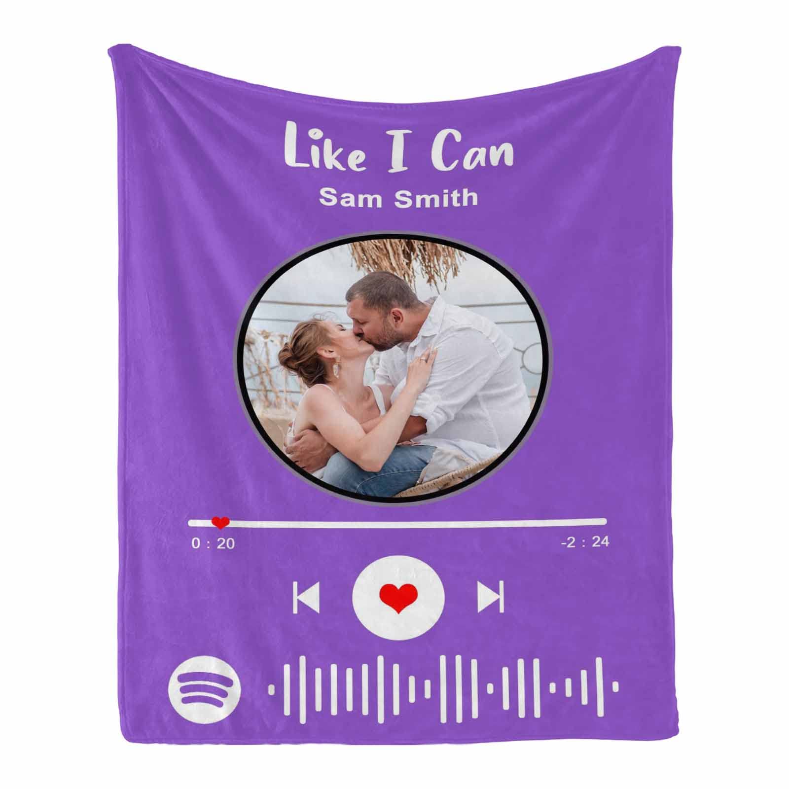 Custom Spotify Code Music Blanket - Personalized Photo Blanket for Couples & Lovers - 40x50 Inch Memorial Gift for Anniversary, Valentine's Day & Birthday - Cozy Throw Blanket for Bedroom, Sofa & Romantic Dates