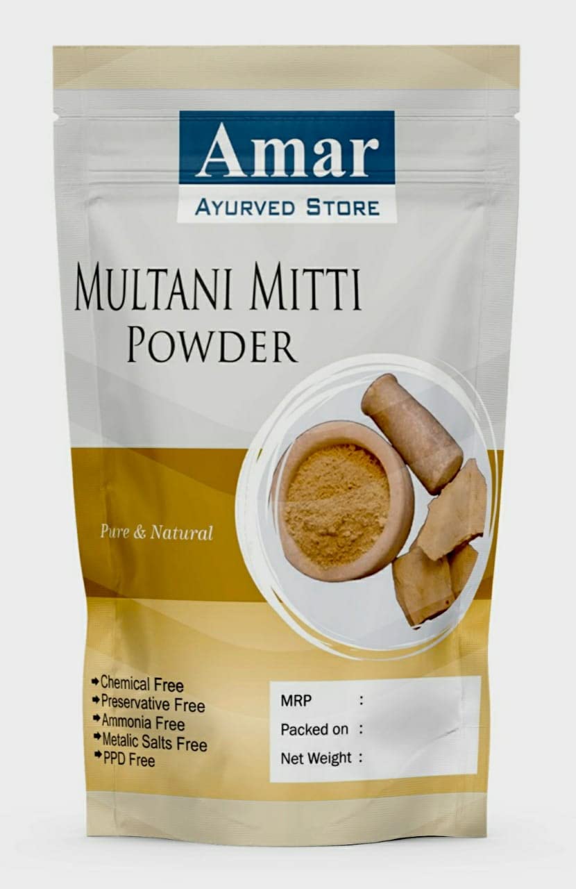 AMAR Natural Multani Mitti Face Pack Powder - 100gm for Pimple-Free & Clear Skin - Suitable for All Skin Types - Deep Cleansing & Oil Control for Glowing Skin - Perfect for Daily Skincare & Spa Treatments