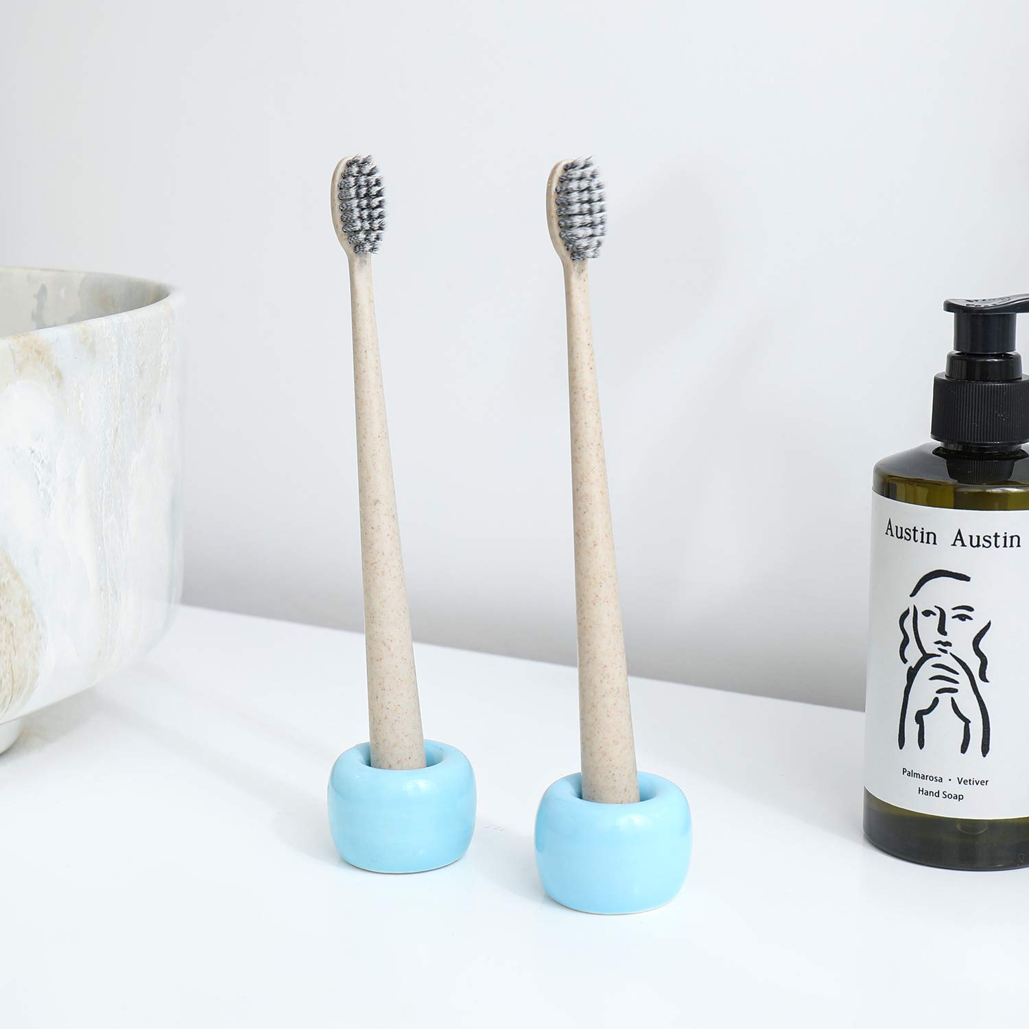 Airmoon Mini Ceramic Handmade Couple Toothbrush Holder - Elegant Bathroom Vanity Countertop Organizer for Couples (Set of 2) | Perfect for Master Bathrooms, Guest Baths & Apartment Vanities