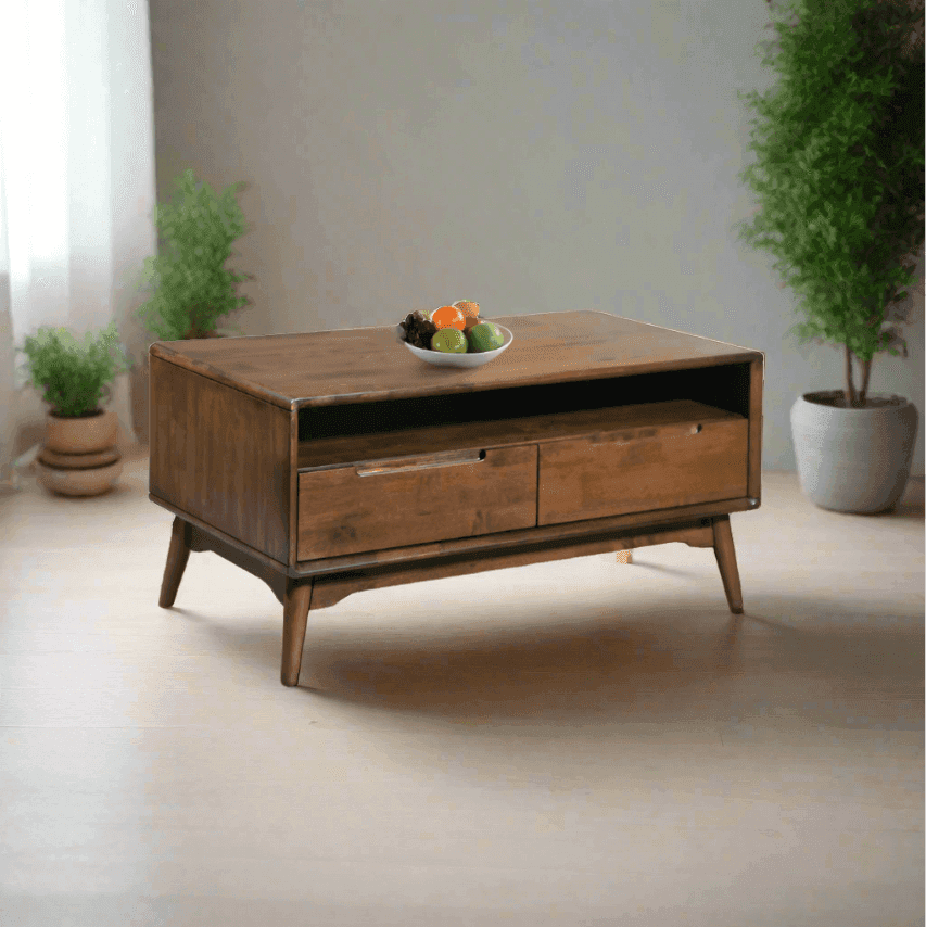 Khim Solid Wood Coffee Table 100cm - Modern Rustic Living Room Furniture for Home & Office Decor