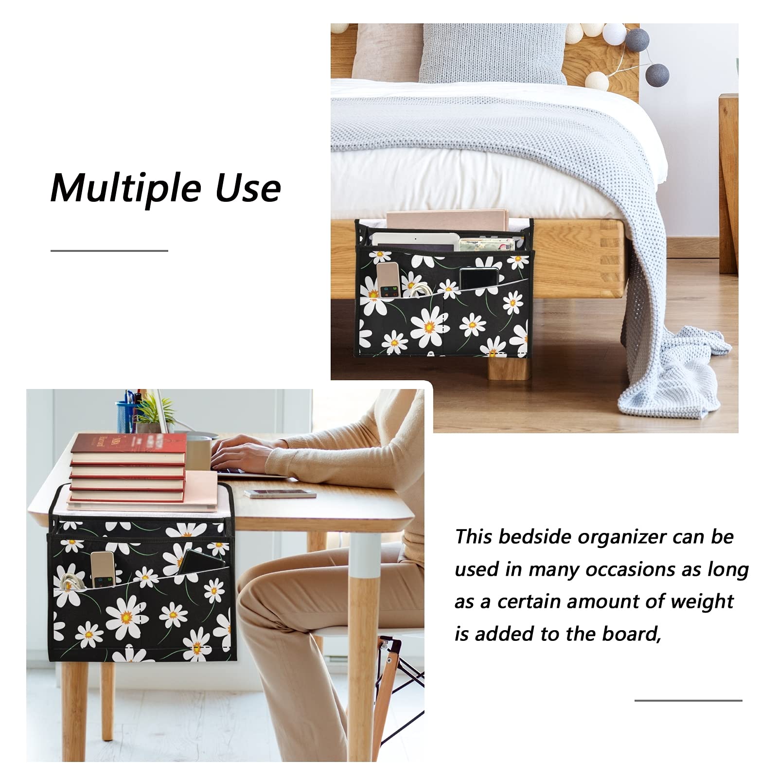 Daisy Flower Bedside Caddy Organizer - 5 Pocket Remote Control Holder for Recliner Couch & Sofa Armrest - Perfect for Magazines, Tablet, Phone, iPad Storage - Ideal for Living Room, Bedroom & Office Organization