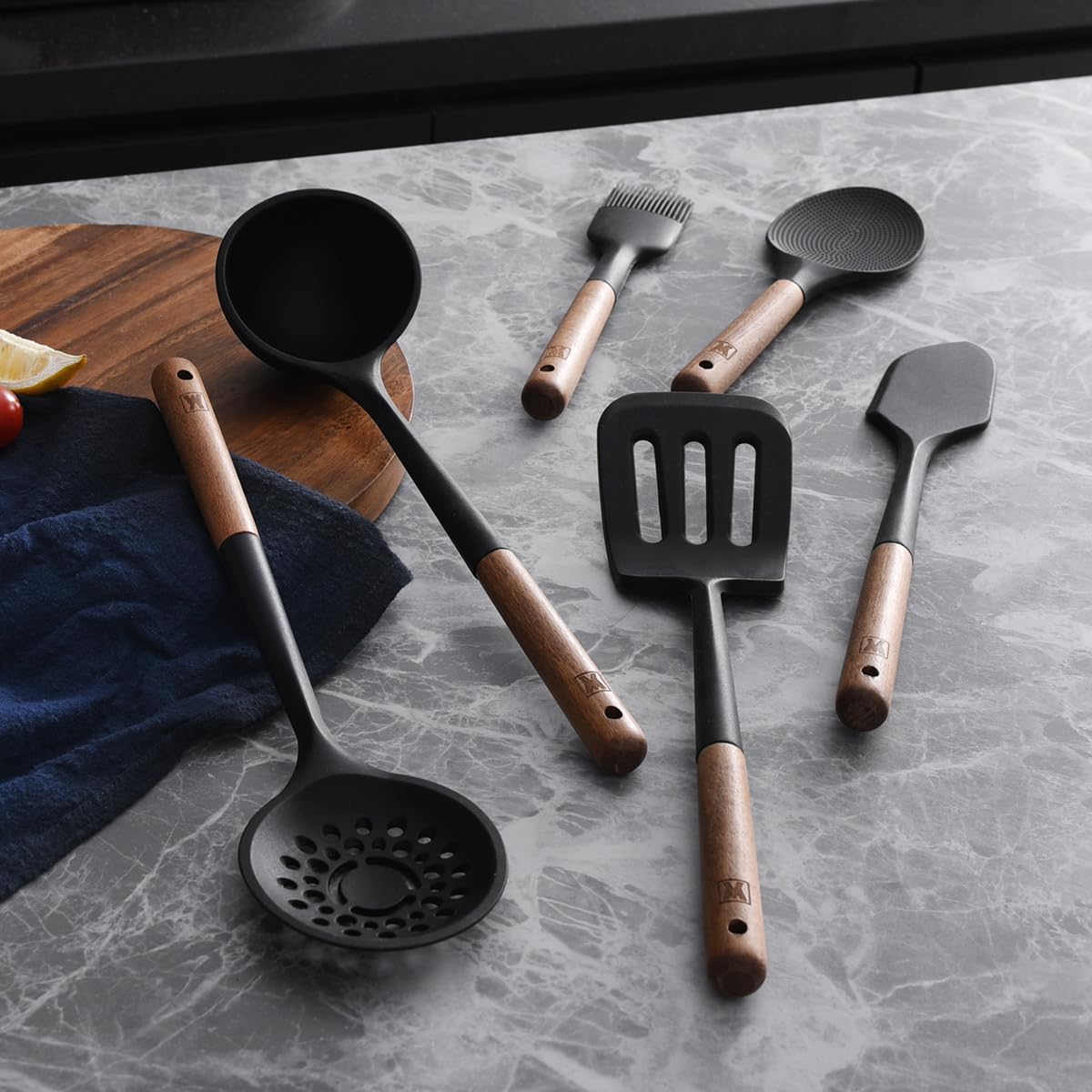 **Heat-Resistant Silicone Cooking Ladle with Long Wooden Handle - Gentle Head Design Protects Cookware - Perfect for Portioning Batter, Soup & Stir-Fry - Ideal for Chefs & Home Kitchens**    *(Use Scenes: Great for cooking soups, sauces, batters, and stir-fries in woks, pots, and pans. Safe for non-stick cookware and perfect for professional chefs or home cooks.)*