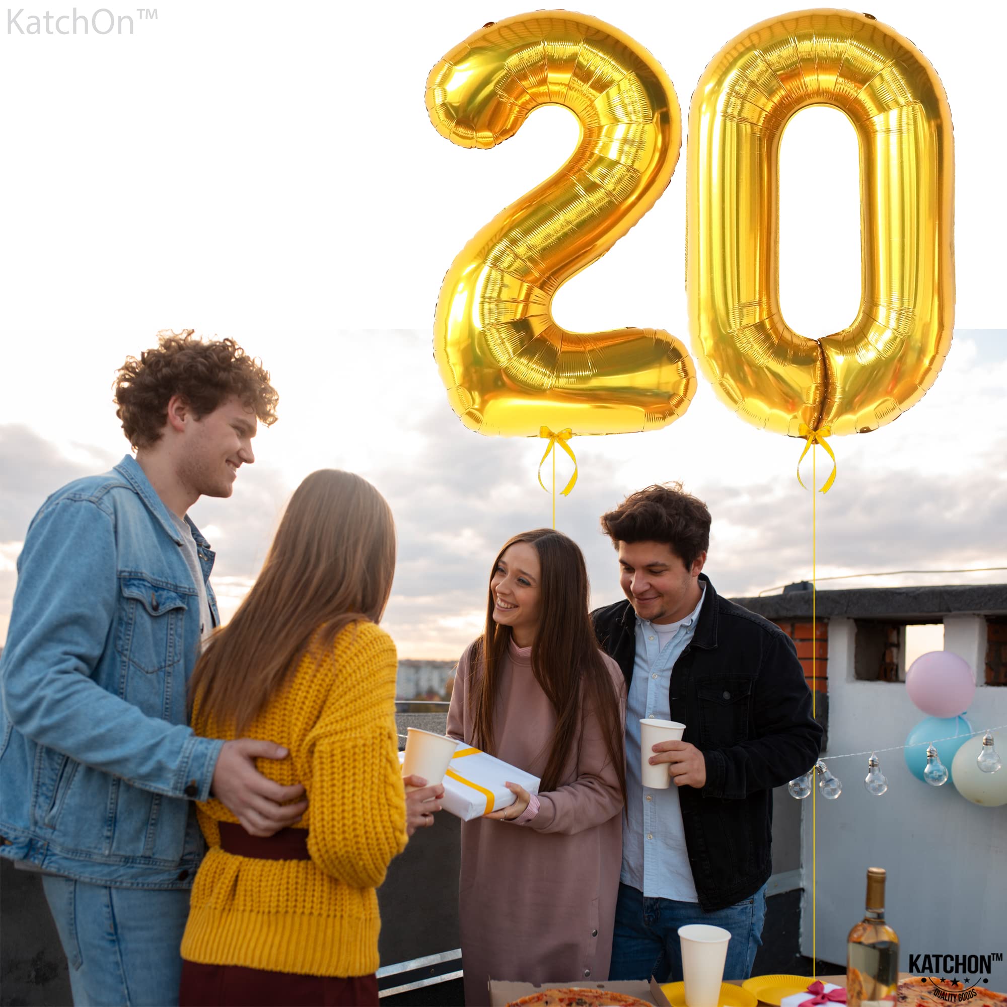 KatchOn 40 Inch Gold Number 20 Balloon - Large Foil 20th Birthday Decorations for Party, Anniversary & Celebration | Perfect for 20th Birthday Party, Graduation, Wedding Anniversary & Special Events