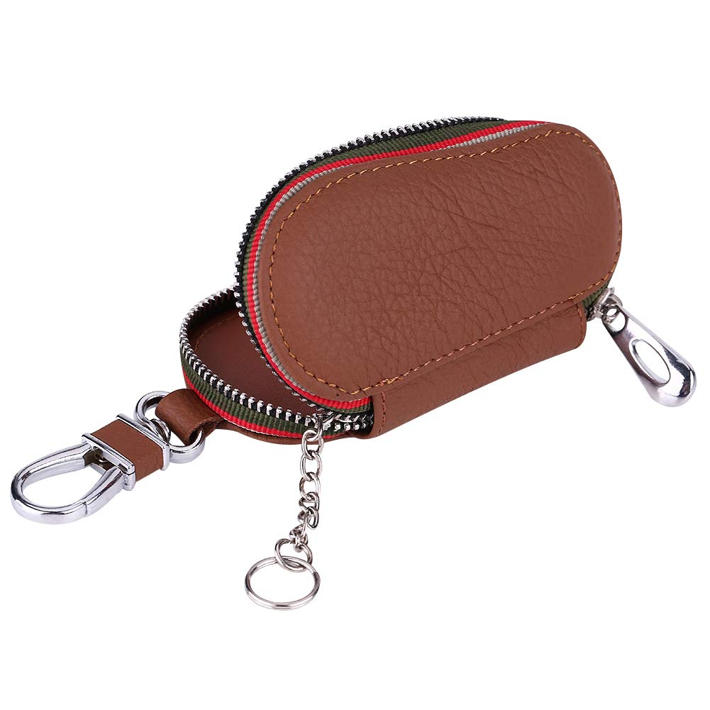 Dweekiy Universal PU Leather Car Key Chain Holder - Zipper Key Case Storage Bag for Auto Keys (Brown) | Durable & Stylish Key Organizer for Men & Women | Perfect for Home, Office, and Travel Use