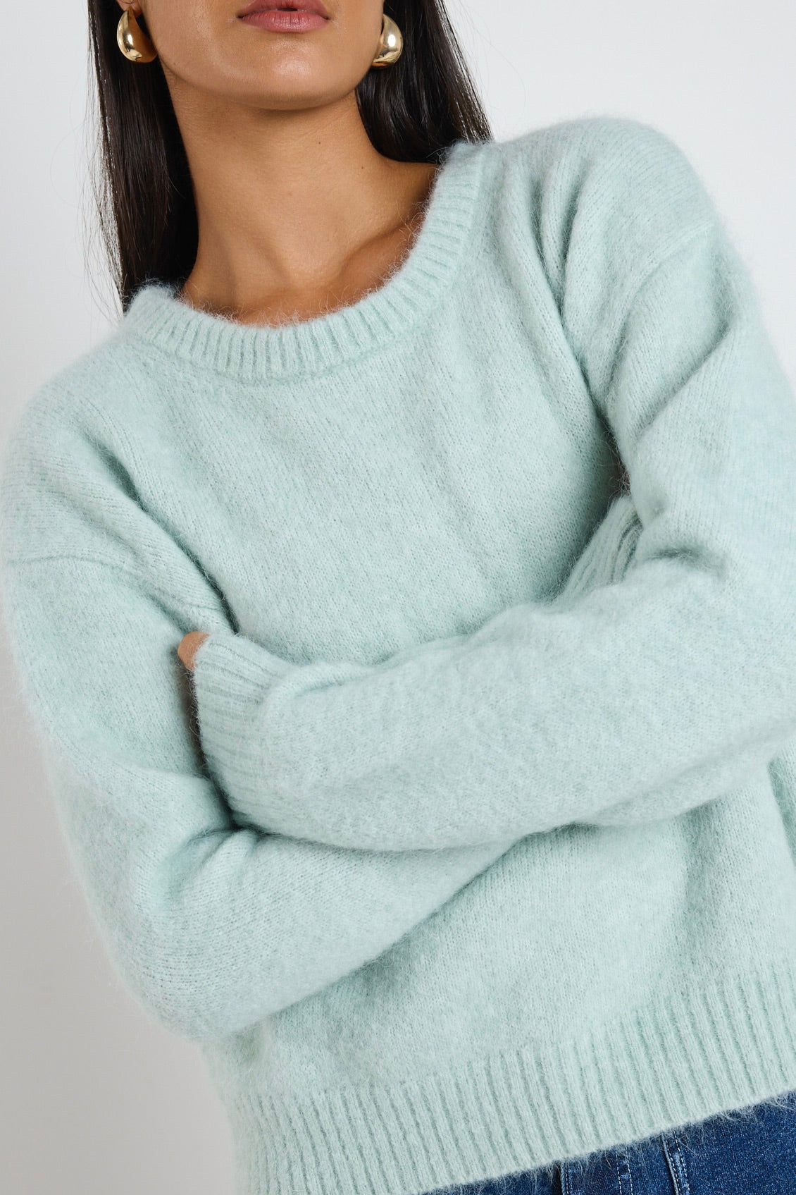 Laidback Sea Foam Mohair Blend Relaxed Jumper Sweater - Cozy Oversized Knit Pullover for Women - Perfect for Casual Wear, Lounging & Fall Fashion