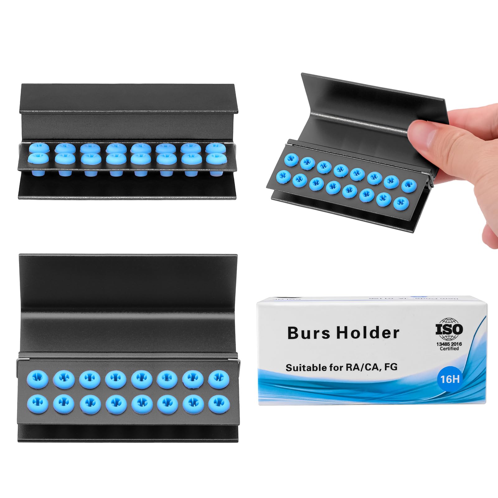 3PCS Black Aluminum Alloy Bur Holder Endo Box with Cover - 16 Hole Dental Tip Organizer & Sterilizer Case for Endodontic Tools - Perfect for Dental Clinics, Labs & Professional Sterilization Organization