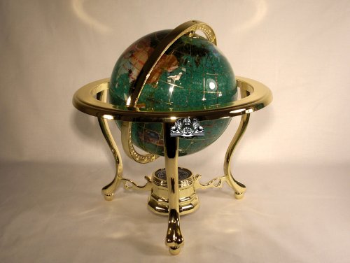 11-Inch Green Crystallite Ocean Gemstone Globe with 3-Leg Gold Stand - Unique Handcrafted Art Piece Since 1996 - Perfect for Home Decor, Office Desk & Gift Giving