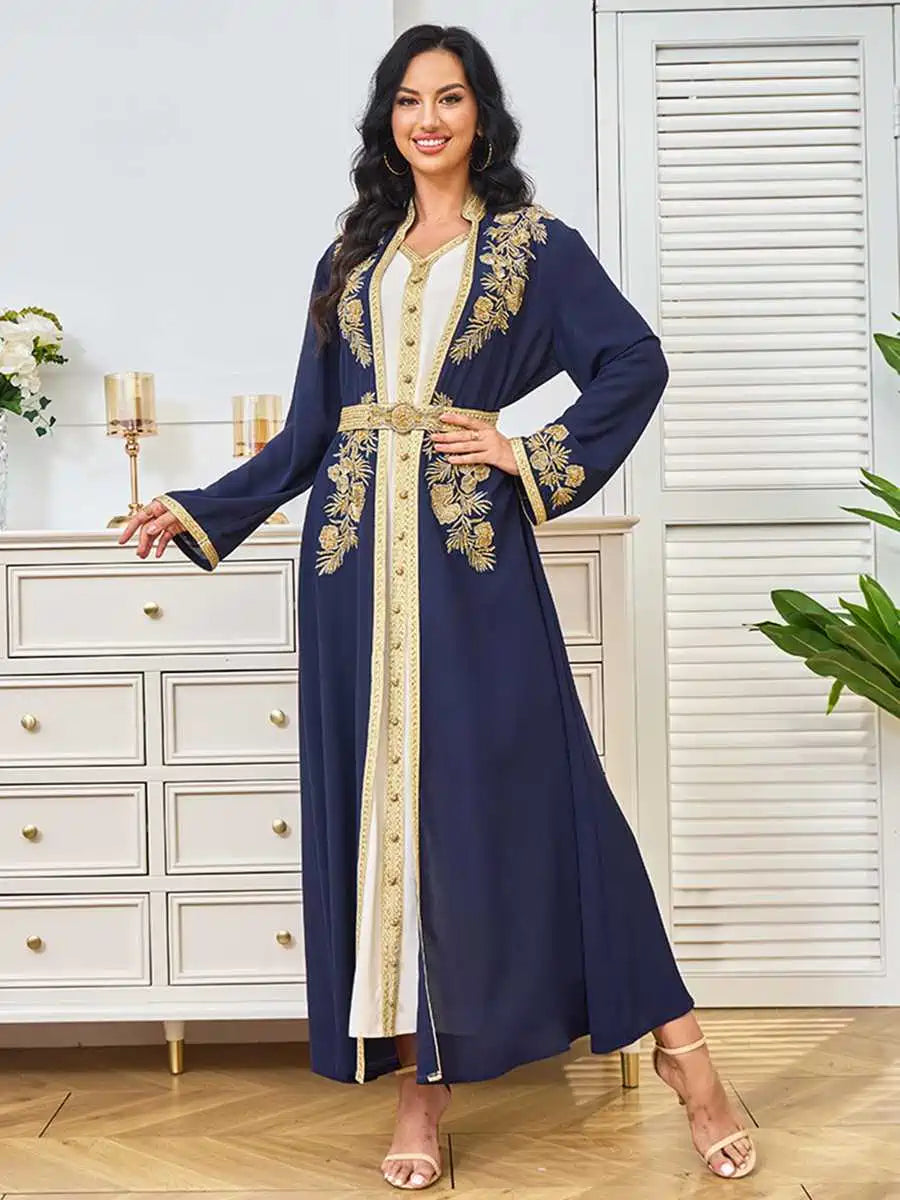 2-Piece Beaded Caftan Dress Set with Sleeveless Inner Dress #24352 - Elegant Boho Outfit for Beach, Vacation & Summer Parties