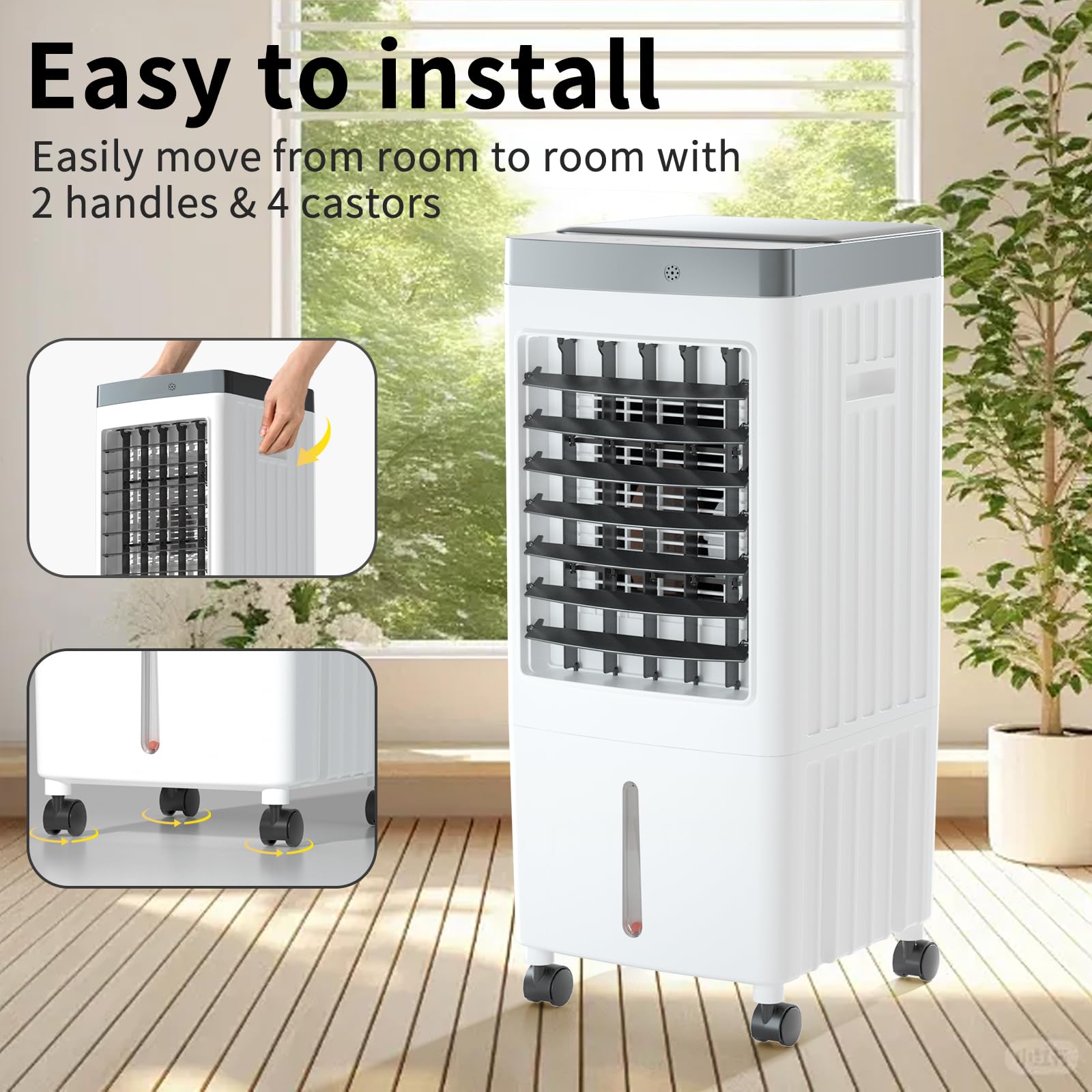 110V Portable Air Conditioner - 3-in-1 Evaporative Air Cooler with 2 Gallon Water Tank, Remote Control, 3 Speed Settings & Timer - Compact AC Unit for Indoor Cooling - Perfect for Office, Bedroom & Home Use (White)
