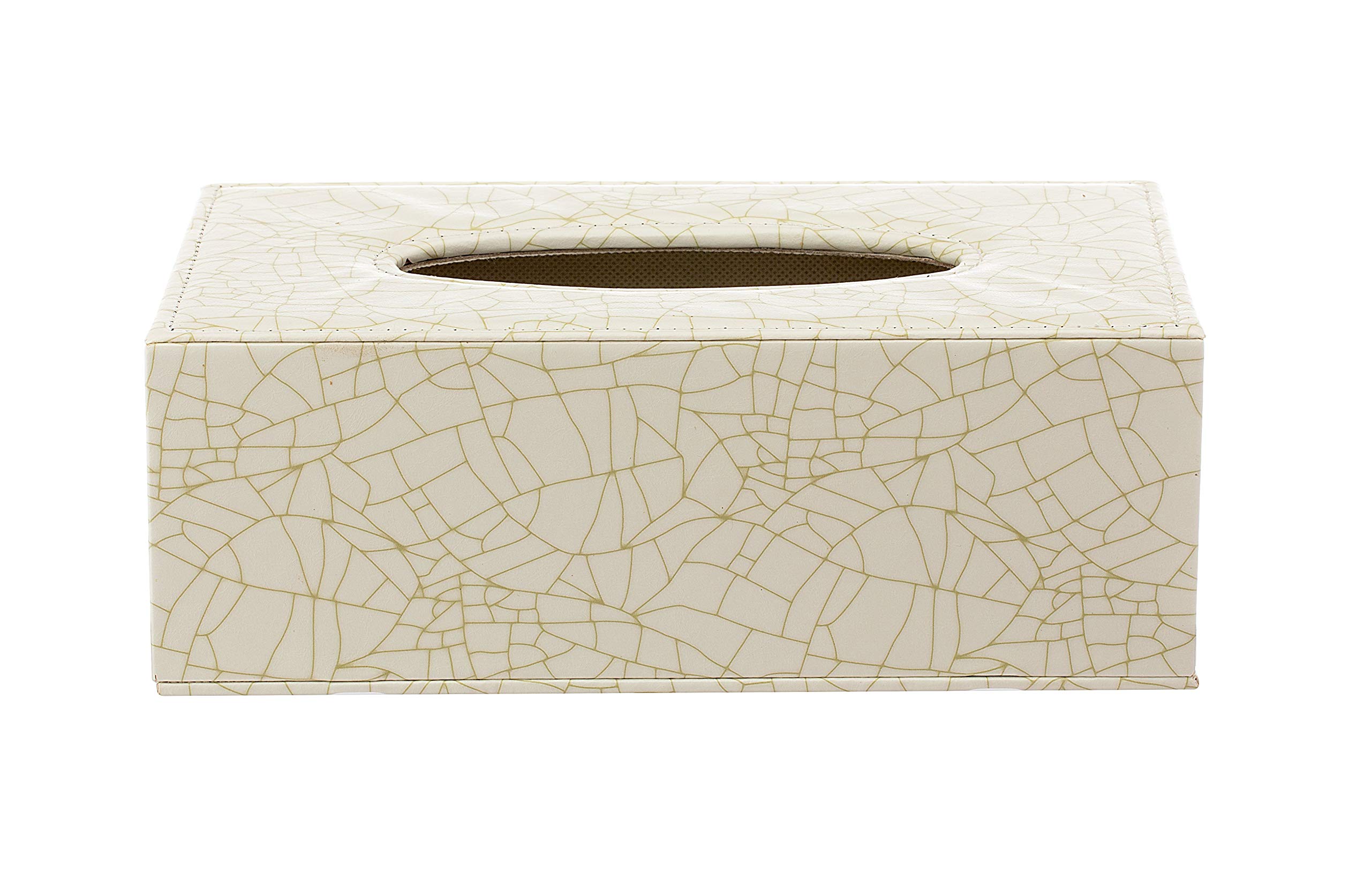 Premium PU Leather Tissue Box Cover - Rectangle Home Decor Tissue Holder (Blue & White Porcelain, Beige) | Stylish Bathroom, Living Room & Office Organizer
