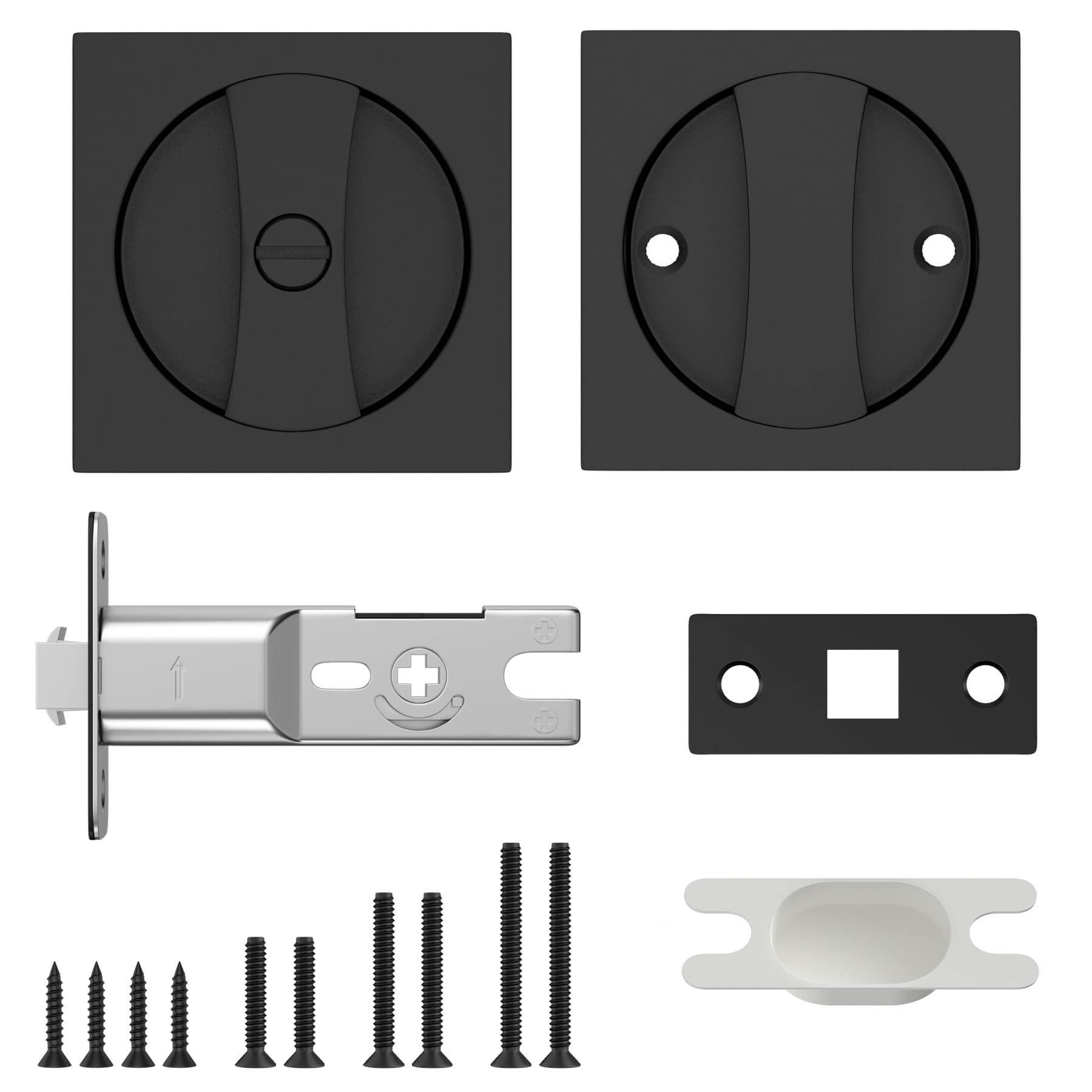 Haidms 3 Pack Matte Black Pocket Door Lock Set - Square Pocket Door Handle & Hardware for Sliding Doors - Perfect for Bedrooms, Bathrooms, and Closets