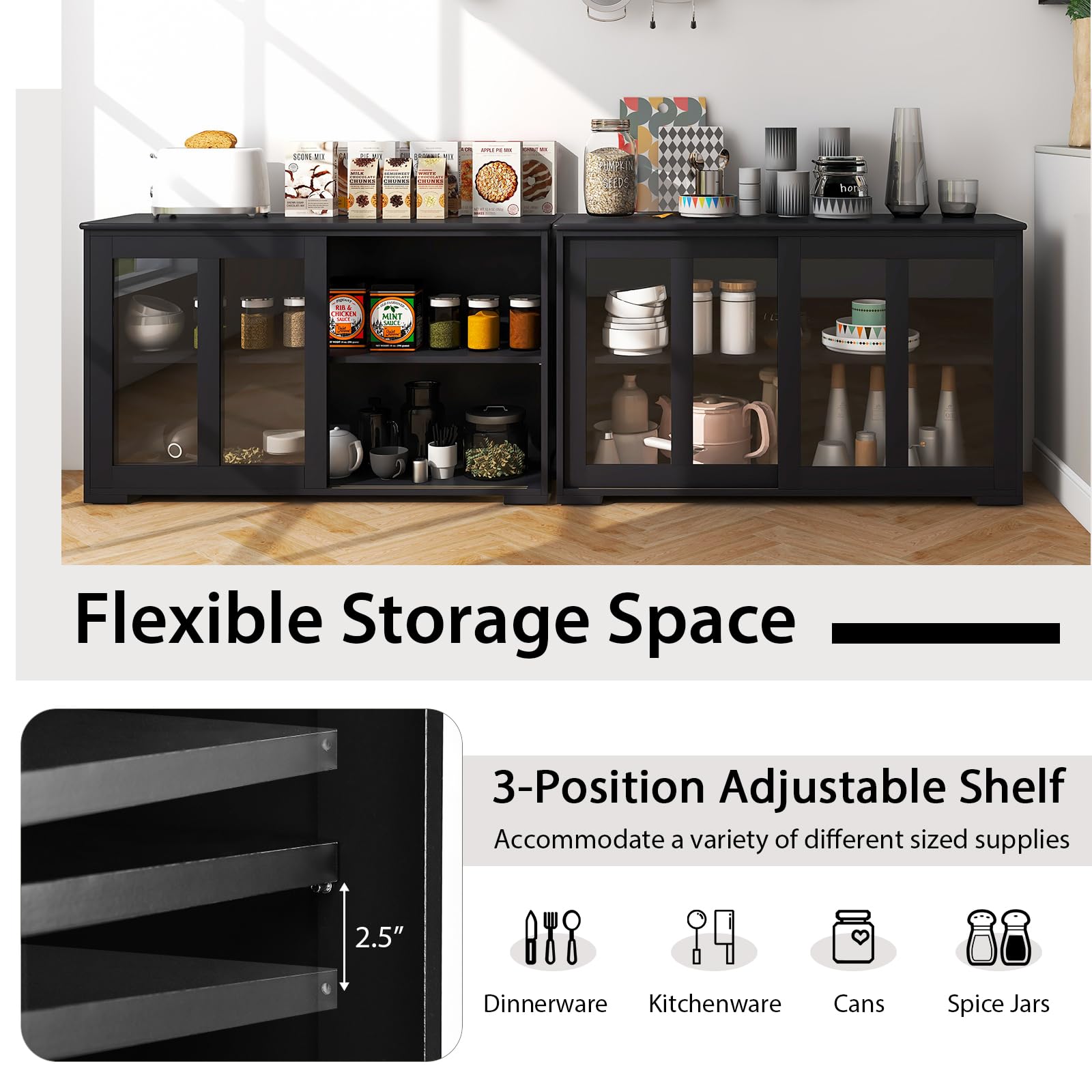 Costzon 2-Door Wooden Sideboard Buffet Cabinet with Adjustable Shelf & Sliding Glass Doors - Kitchen Storage, Coffee Bar Console Table for Living Room, Dining Room, Hallway - Perfect for Home Decor & Entertaining Guests