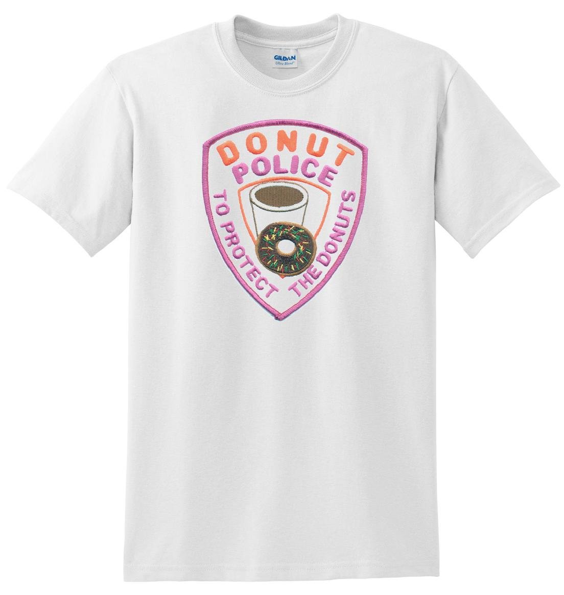 Gildan Donut Police Graphic T-Shirt - White Cotton Tee for Men & Women - Funny Novelty Shirt for Costume Parties & Casual Wear