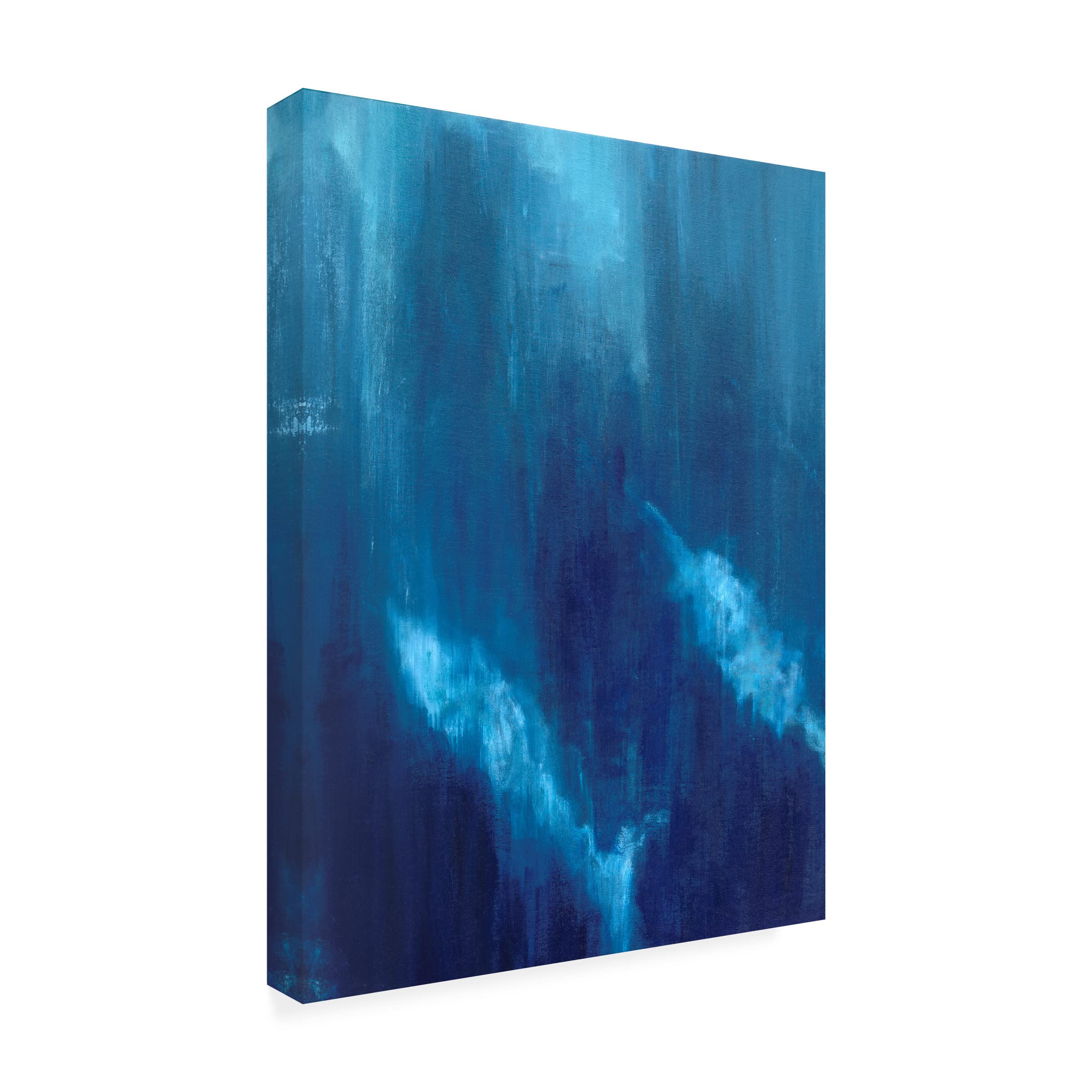 Trademark Fine Art 'Azul Profundo Triptych I' Canvas Wall Art by Suzanne Wilkins - Blue Abstract Ocean Triptych Painting for Living Room, Bedroom & Office Decor