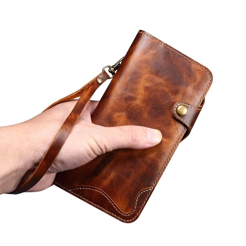 Genuine Leather iPhone 15 Pro Max Wallet Case - Vintage Style Card Holder for Men & Women - Perfect for Everyday Use, Travel & Business