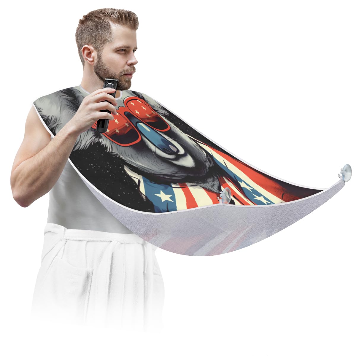 Funny Bear Beard Shaving Bib for Men - Waterproof Hair Dye Apron & Barber Cape for Haircut, Beard Trimming & Makeup - Sink Hair Catcher & Grooming Accessory (Great Gift for Barbers & Stylists) - Perfect for Home Haircuts, Salon Use & DIY Grooming