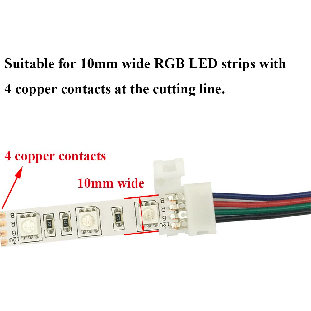 10pcs 4-Pin RGB 5050 LED Strip Connectors - 17cm/6.7in LED Tape Jumper Cable for 10mm Wide RGB 5050 LED Strips to Controller or Strip - Perfect for Home Lighting, DIY Projects, and Decoration